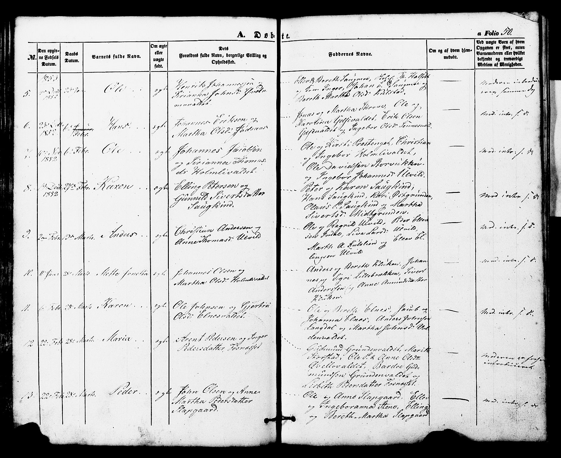 Ministerialprotokoller, klokkerbøker og fødselsregistre - Nord-Trøndelag, AV/SAT-A-1458/724/L0268: Parish register (copy) no. 724C04, 1846-1878, p. 50