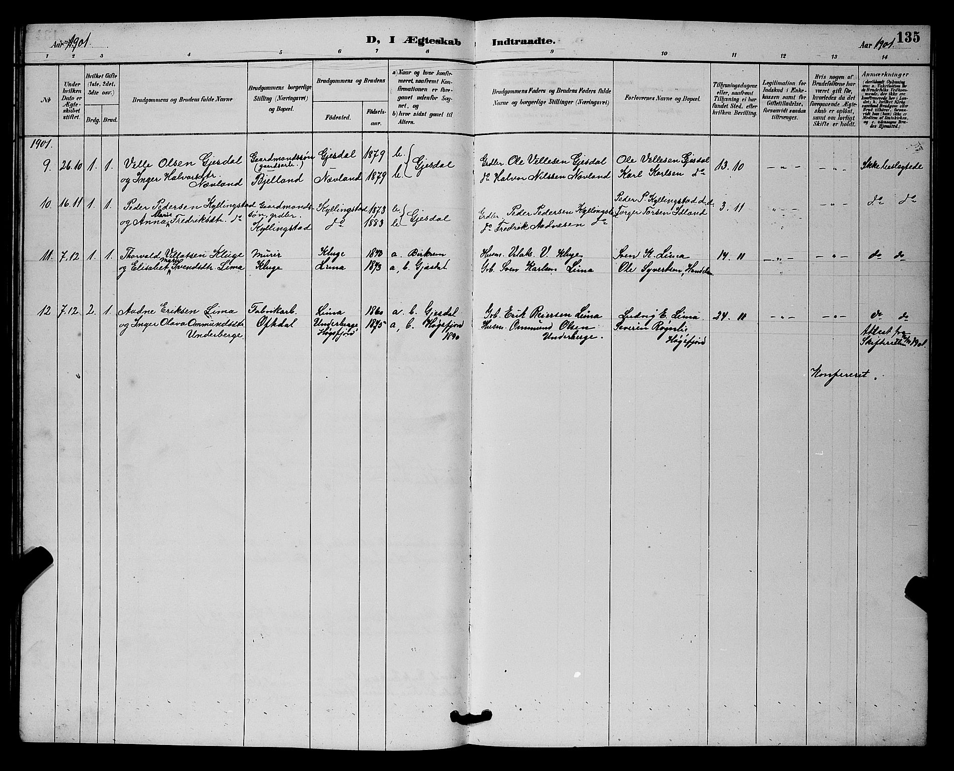 Lye sokneprestkontor, AV/SAST-A-101794/001/30BB/L0008: Parish register (copy) no. B 7, 1887-1901, p. 135