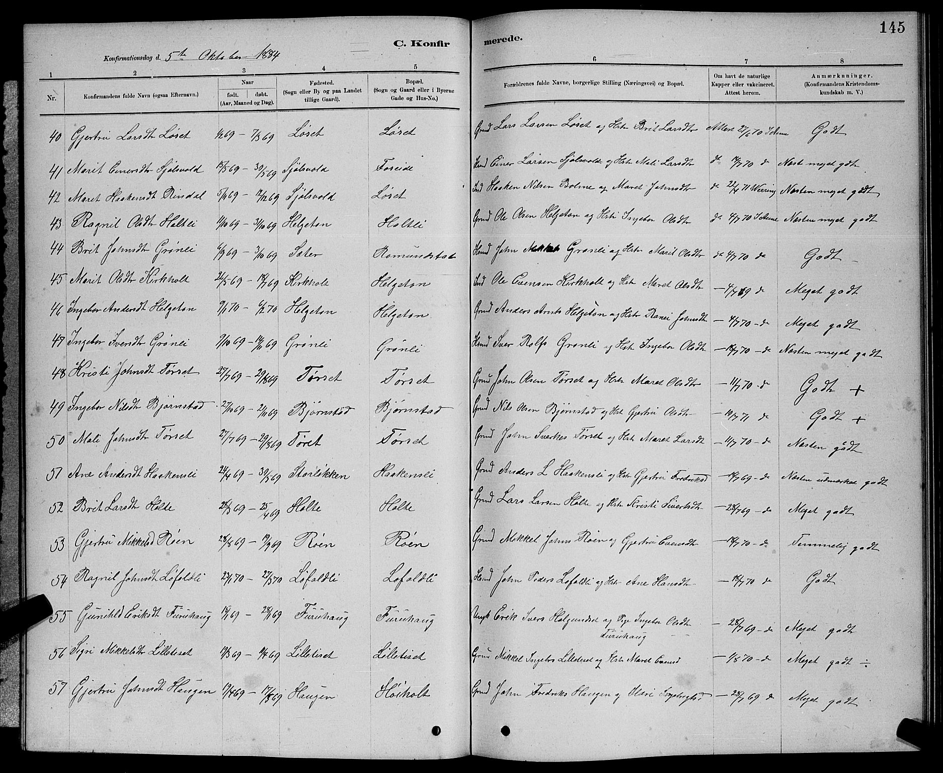 Ministerialprotokoller, klokkerbøker og fødselsregistre - Møre og Romsdal, AV/SAT-A-1454/598/L1077: Parish register (copy) no. 598C02, 1879-1891, p. 145