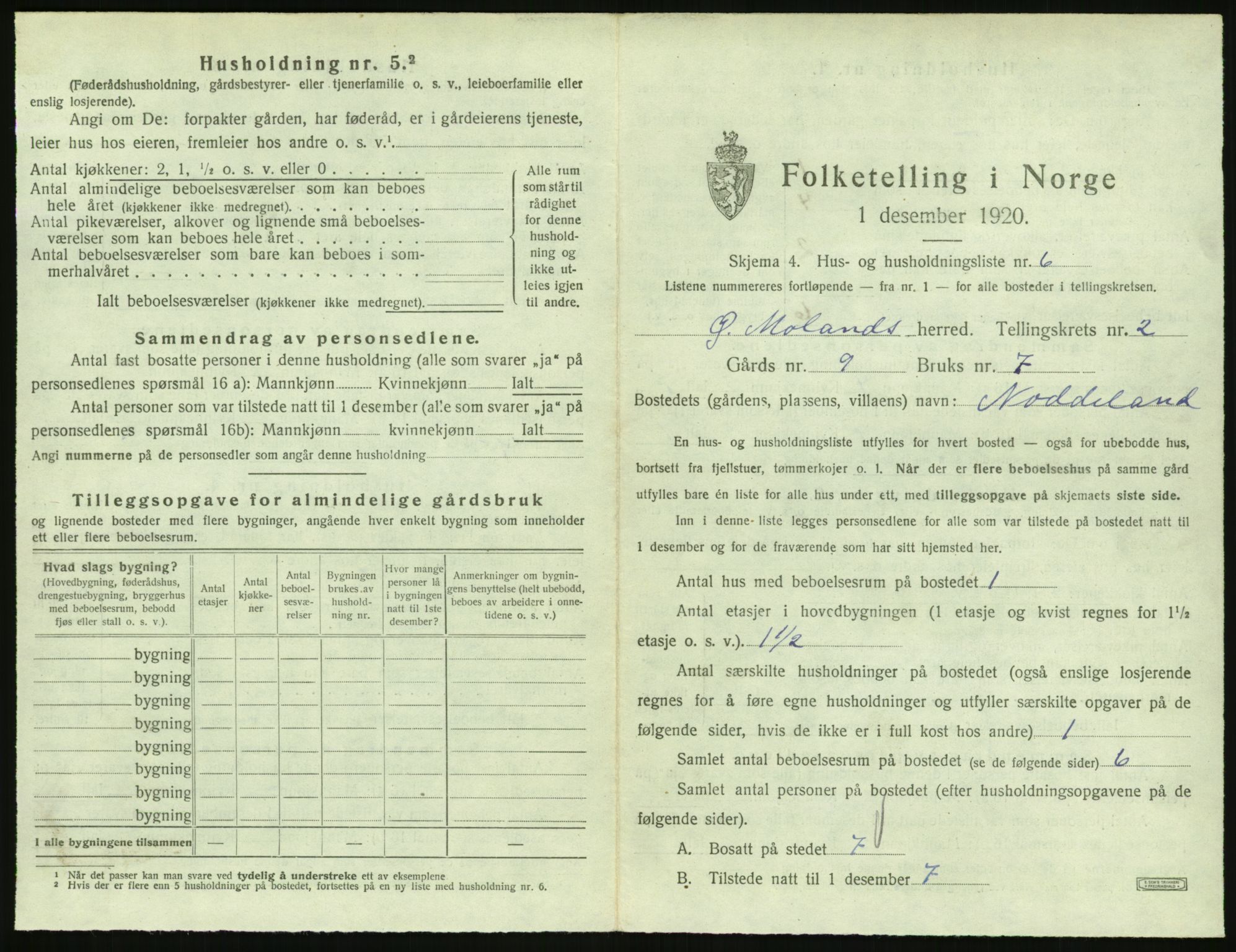 SAK, 1920 census for Austre Moland, 1920, p. 153