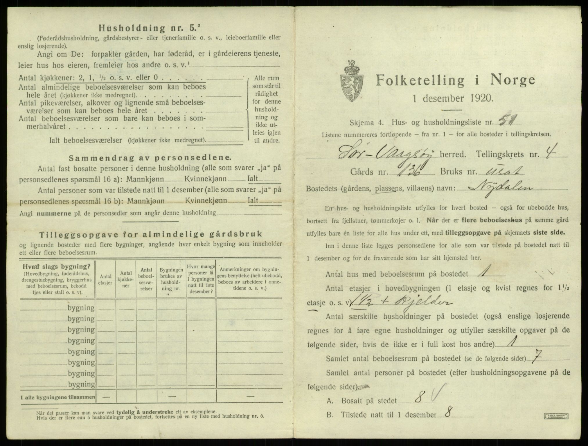 SAB, 1920 census for Sør-Vågsøy, 1920, p. 300