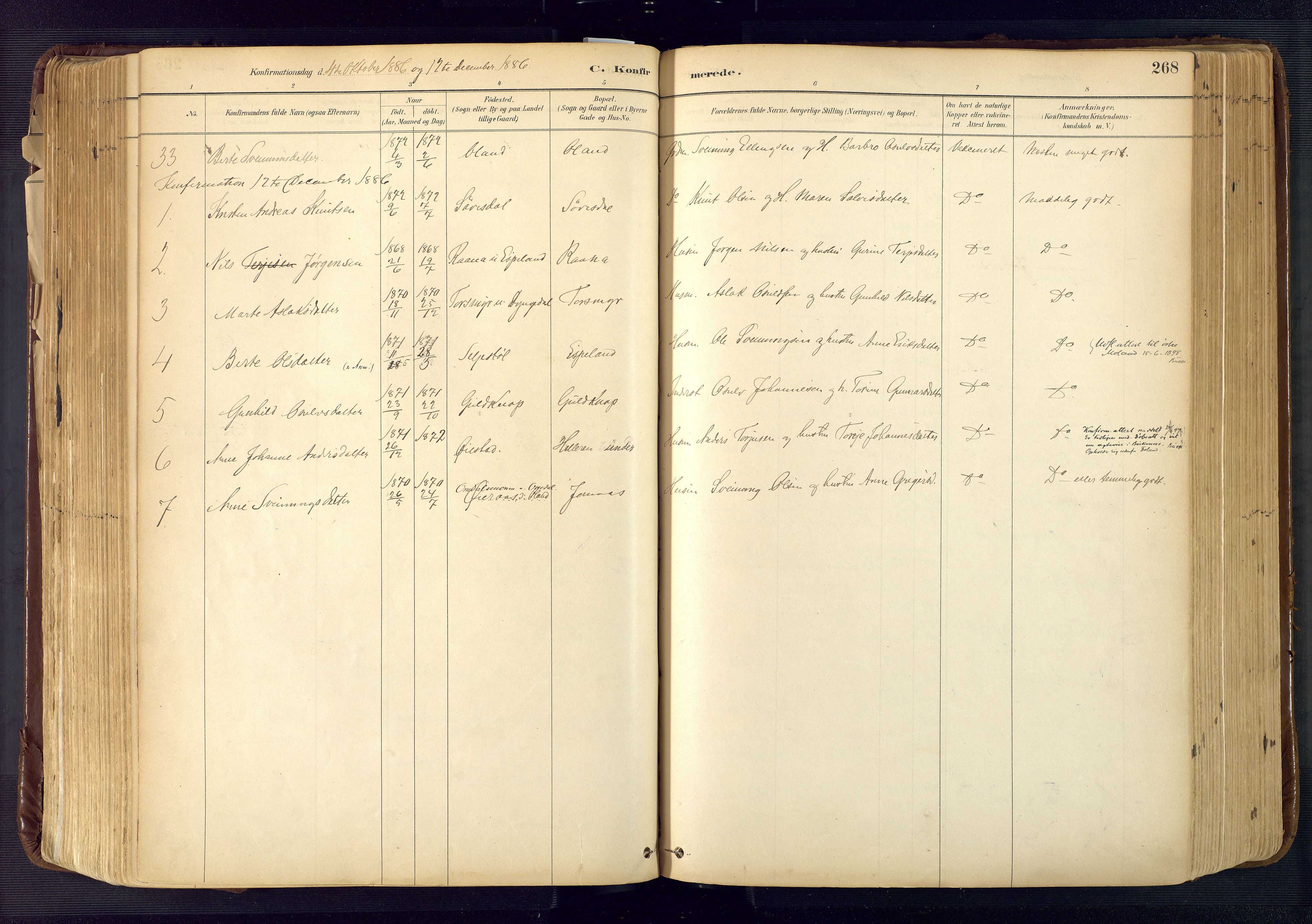 Froland sokneprestkontor, SAK/1111-0013/F/Fa/L0005: Parish register (official) no. A 5, 1882-1921, p. 268