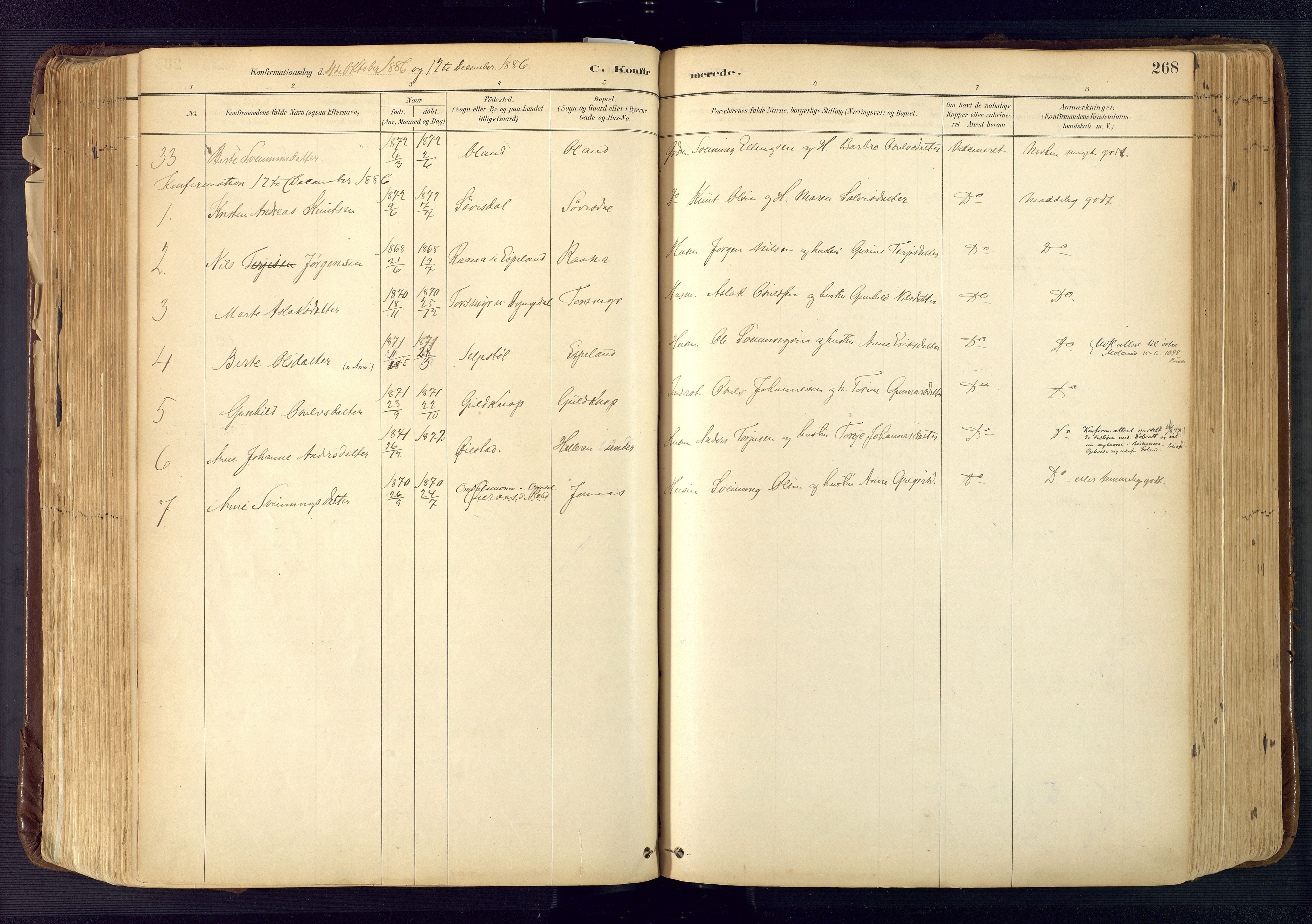 Froland sokneprestkontor, AV/SAK-1111-0013/F/Fa/L0005: Parish register (official) no. A 5, 1882-1921, p. 268