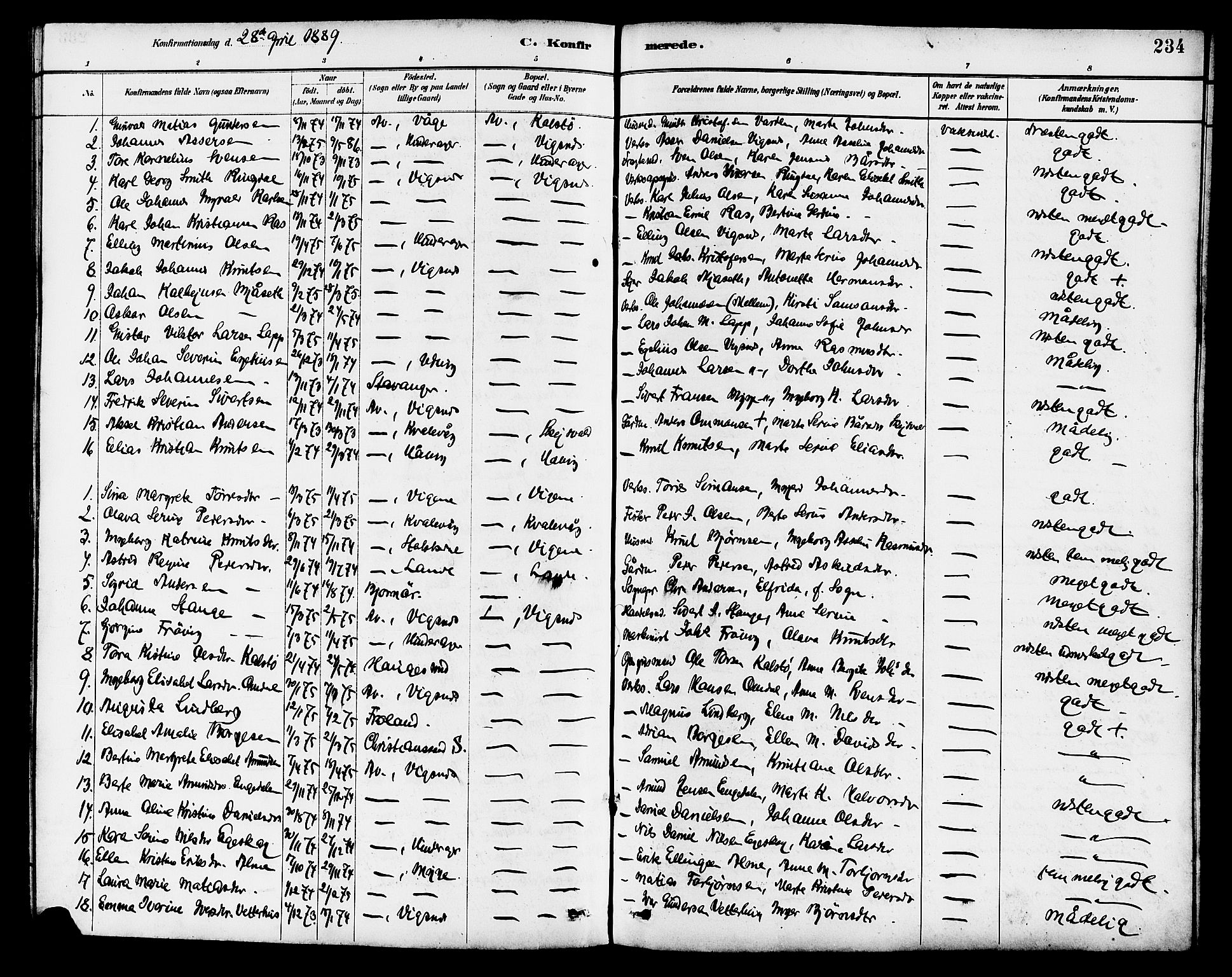 Avaldsnes sokneprestkontor, SAST/A -101851/H/Ha/Hab/L0007: Parish register (copy) no. B 7, 1885-1909, p. 234