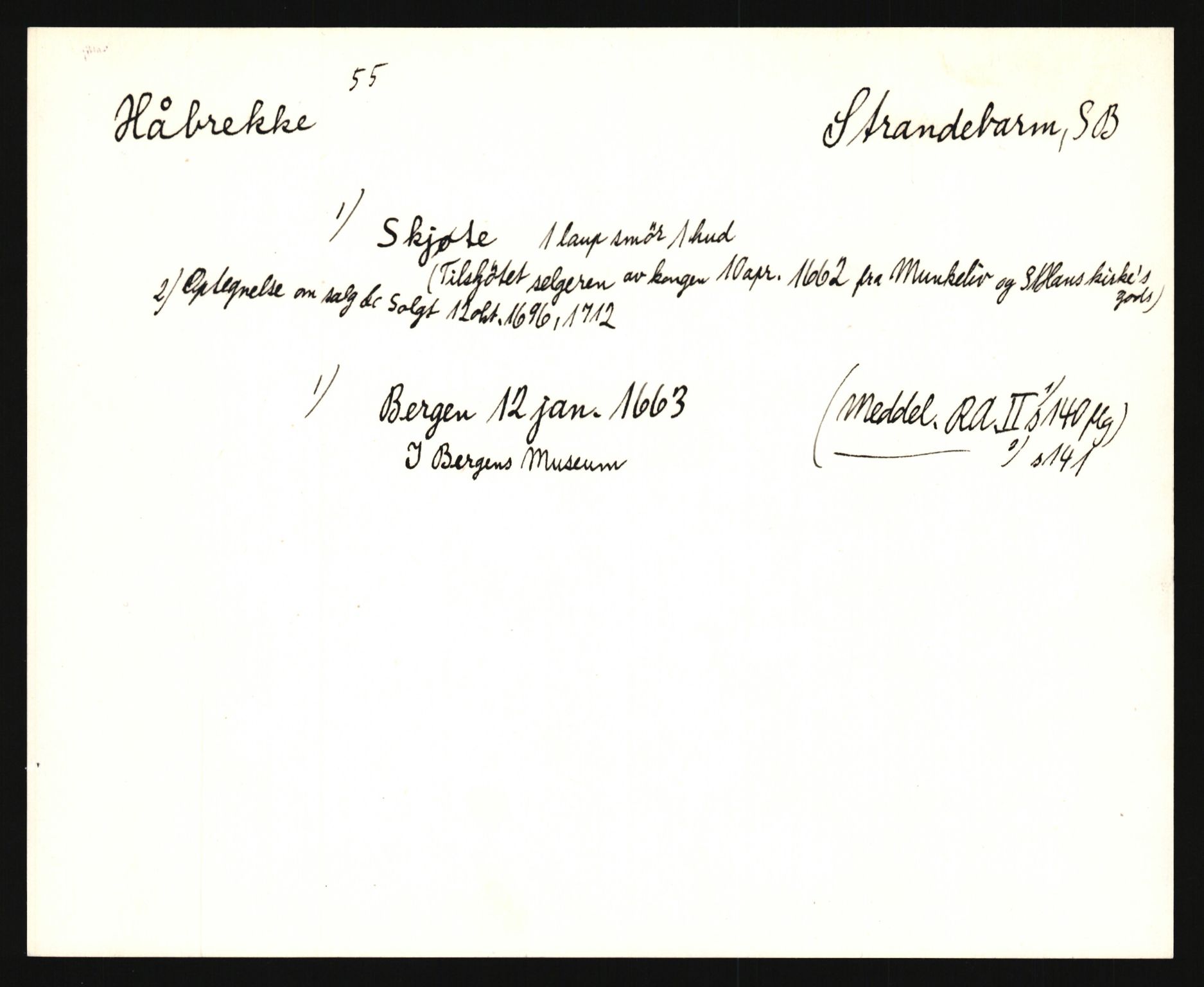 Riksarkivets diplomsamling, AV/RA-EA-5965/F35/F35e/L0028: Registreringssedler Hordaland 1, 1400-1700, p. 43