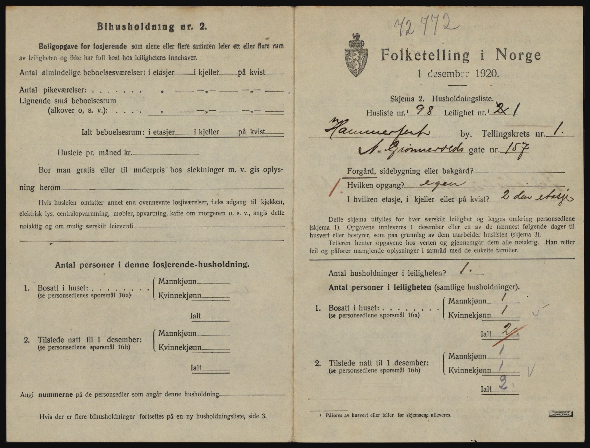 SATØ, 1920 census for Hammerfest, 1920, p. 1316