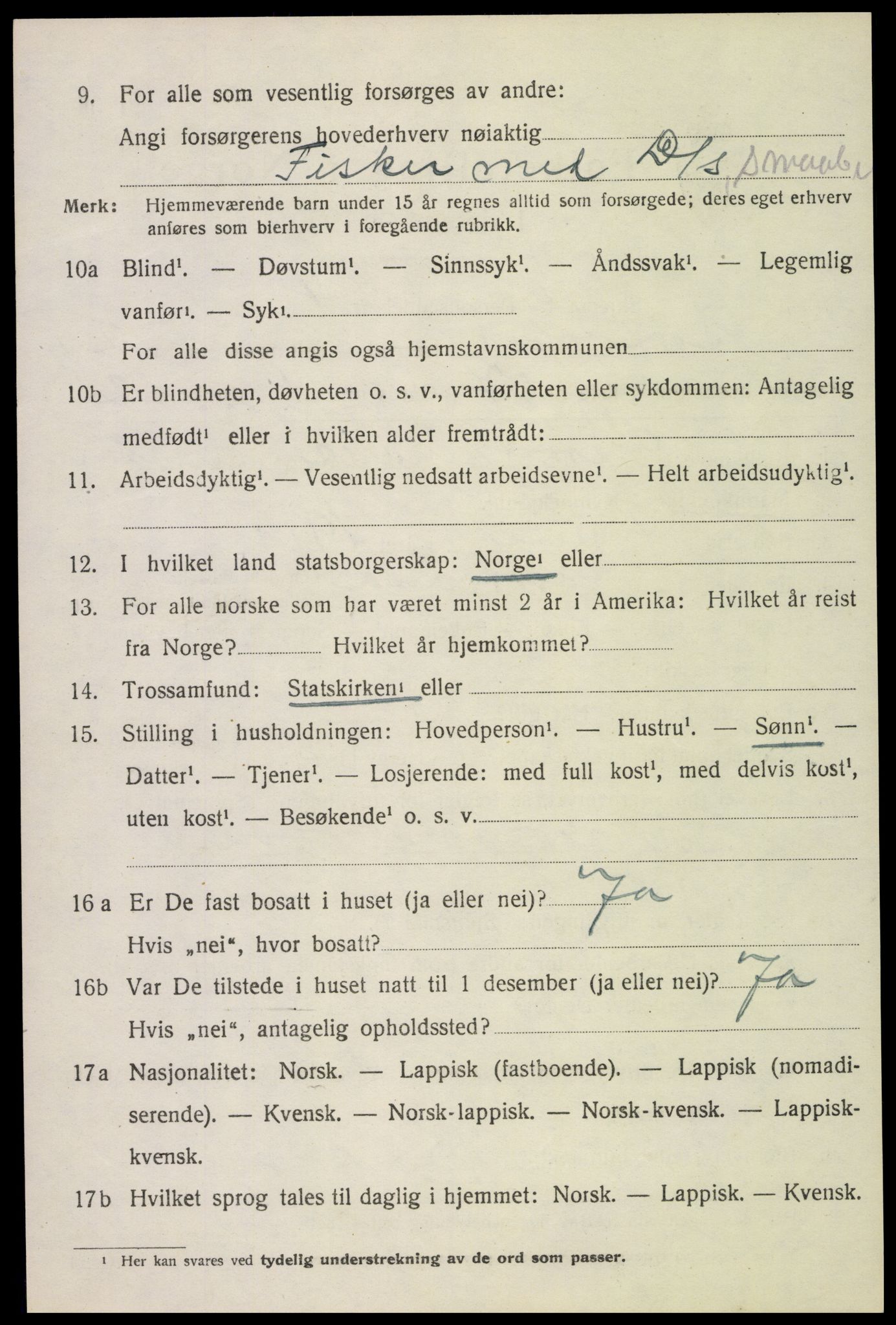 SAT, 1920 census for Sortland, 1920, p. 3557