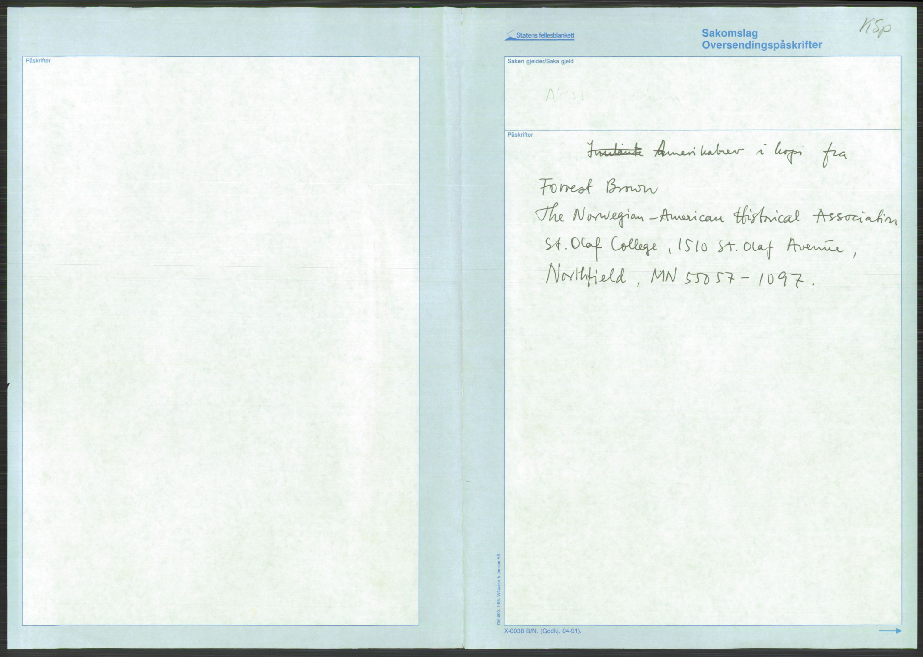 Samlinger til kildeutgivelse, Amerikabrevene, AV/RA-EA-4057/F/L0039: Innlån fra Ole Kolsrud, Buskerud og Ferdinand Næshagen, Østfold, 1860-1972, p. 3