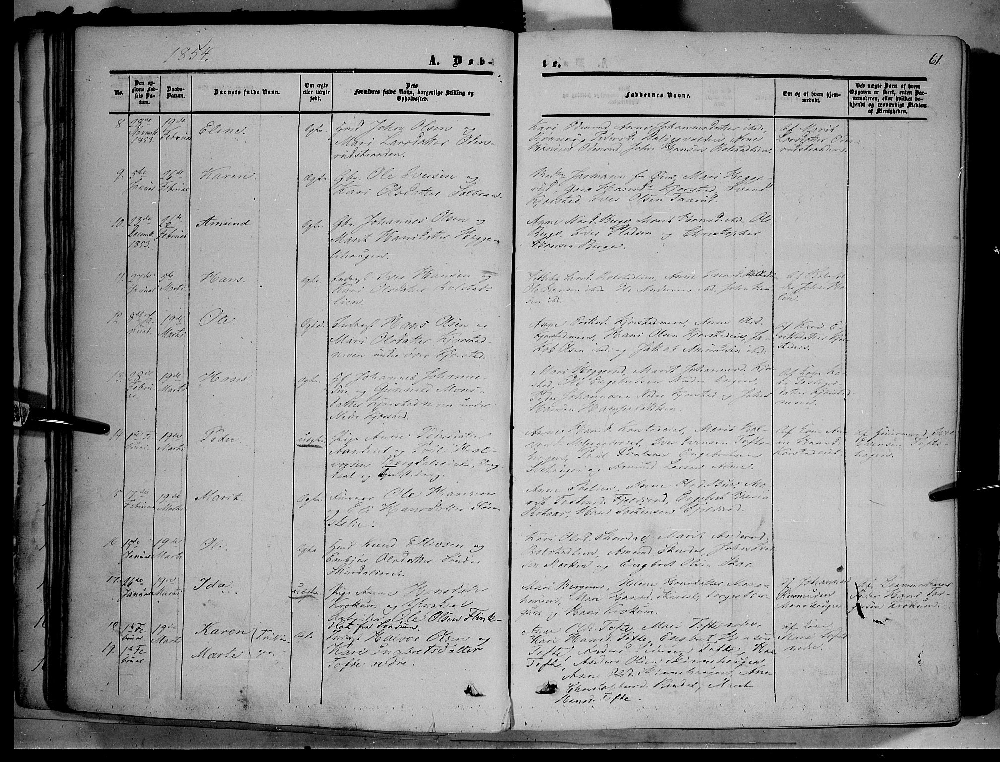 Sør-Fron prestekontor, SAH/PREST-010/H/Ha/Haa/L0001: Parish register (official) no. 1, 1849-1863, p. 61