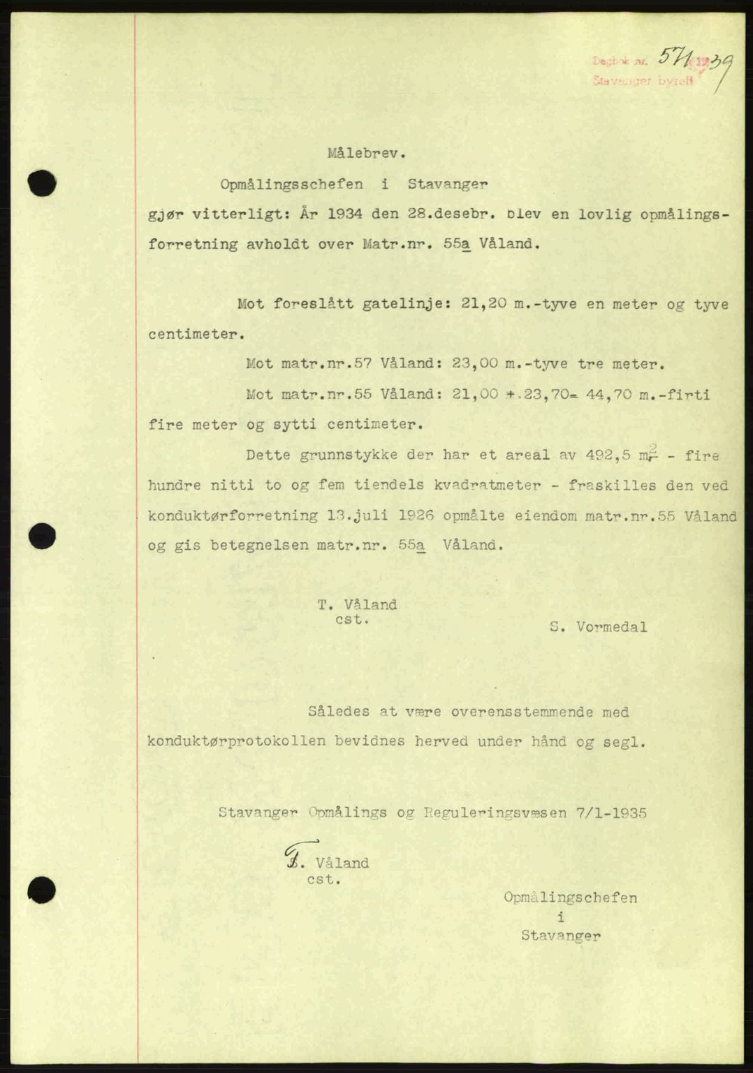 Stavanger byrett, SAST/A-100455/002/G/Gb/L0014: Mortgage book no. A4, 1938-1939, Diary no: : 571/1939