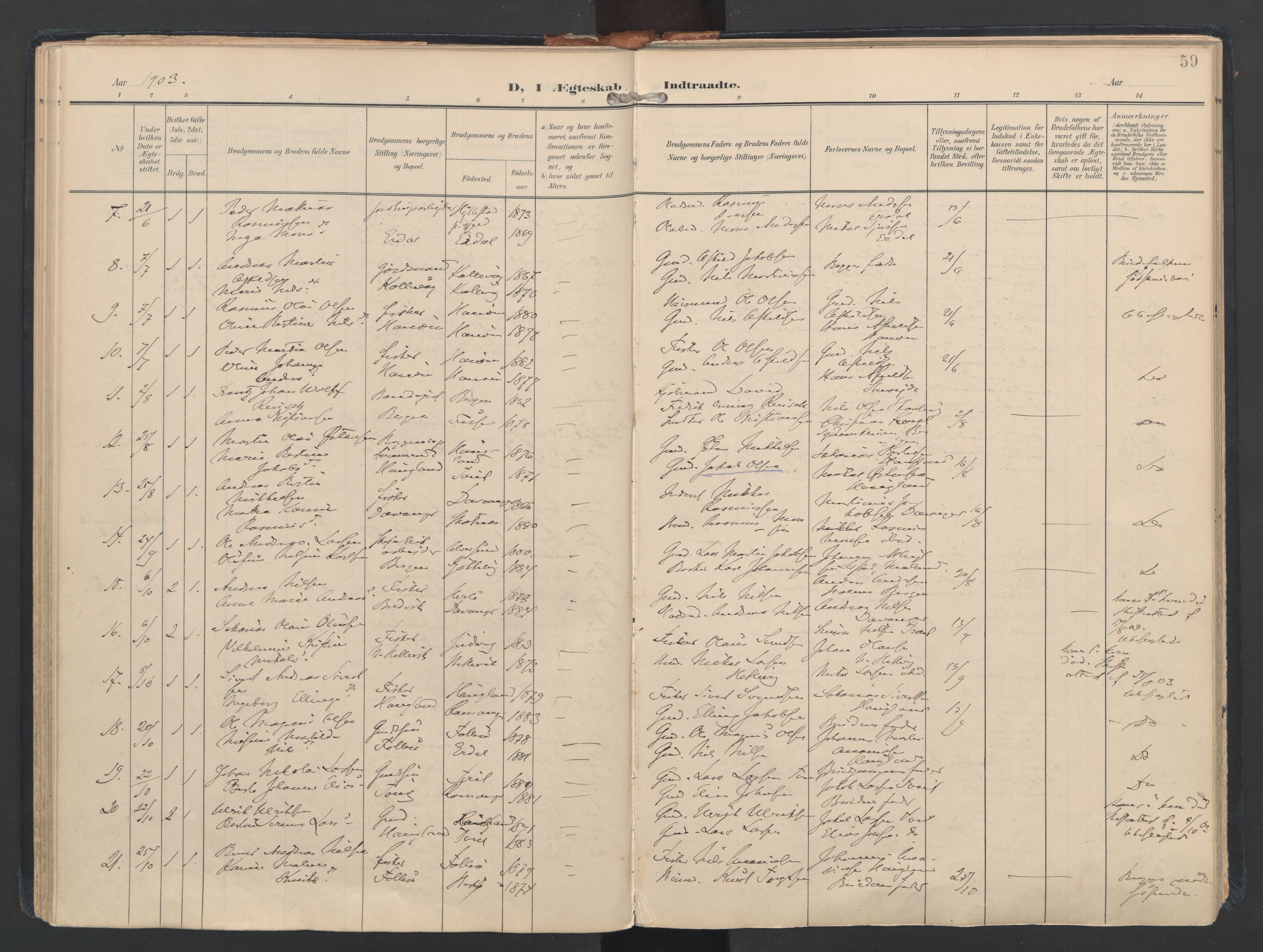 Askøy Sokneprestembete, AV/SAB-A-74101/H/Ha/Haa/Haad/L0001: Parish register (official) no. D 1, 1902-1916, p. 59