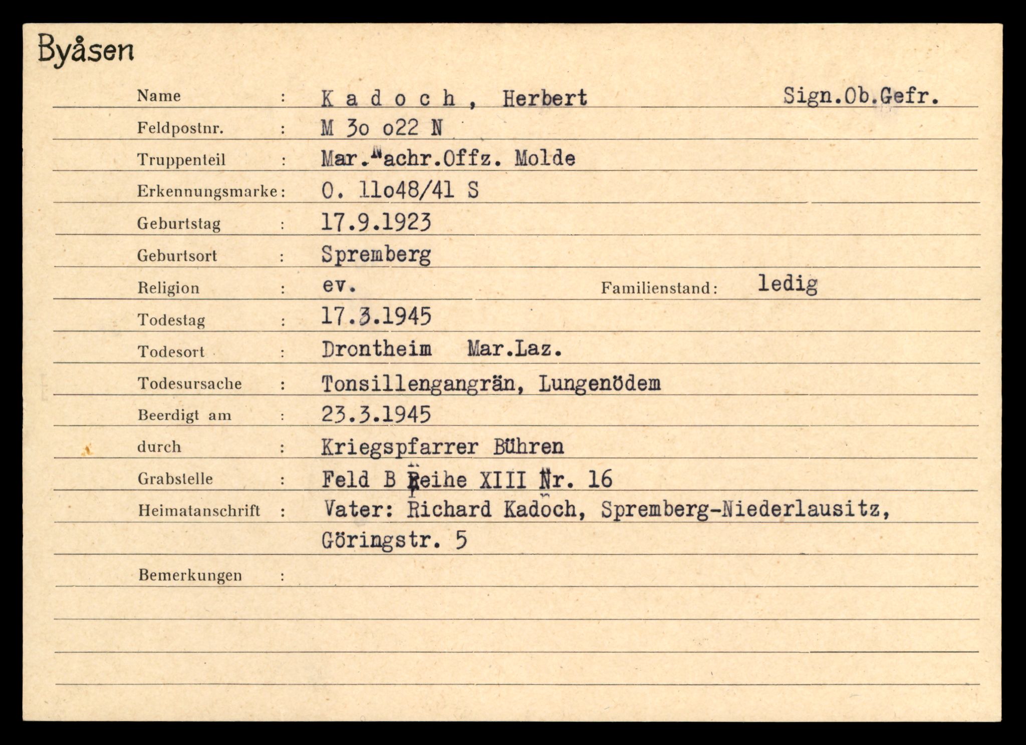 Distriktskontoret for krigsgraver, AV/SAT-A-5030/E/L0004: Kasett/kartotek over tysk Krigskirkegård på Byåsen, 1945, p. 807