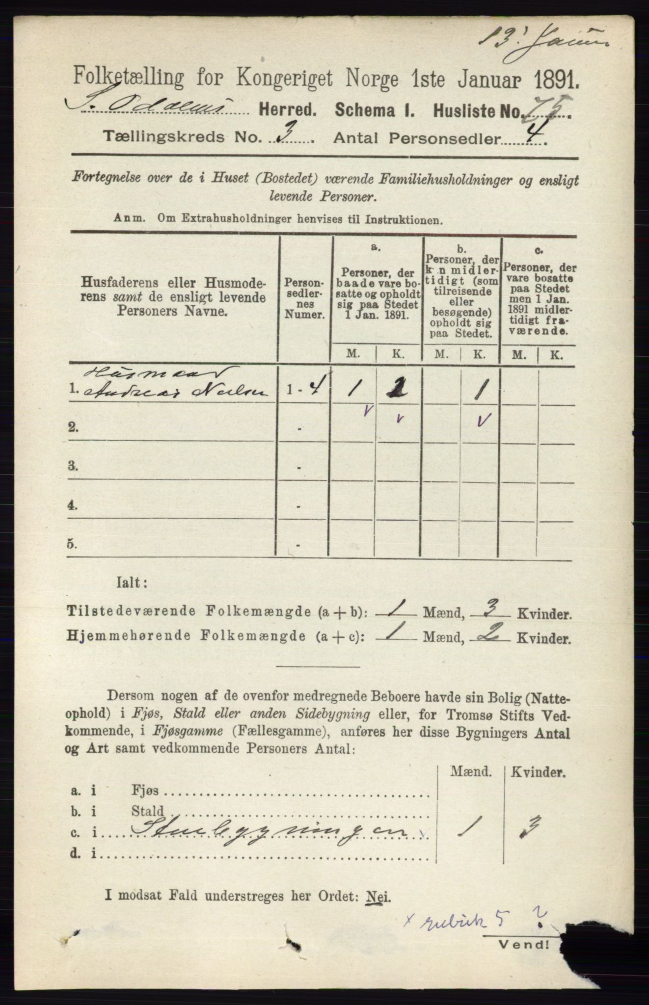 RA, 1891 census for 0419 Sør-Odal, 1891, p. 1150