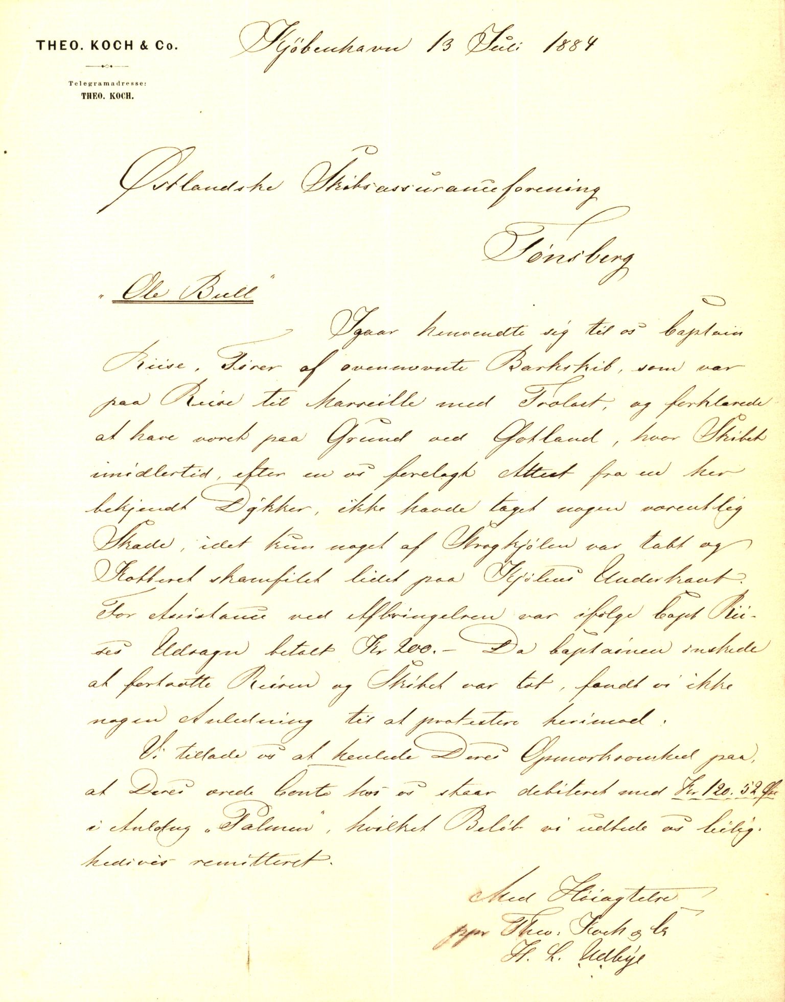 Pa 63 - Østlandske skibsassuranceforening, VEMU/A-1079/G/Ga/L0017/0003: Havaridokumenter / Alma, Aise, Ole Bull, Tellus, Frank, 1884, p. 19