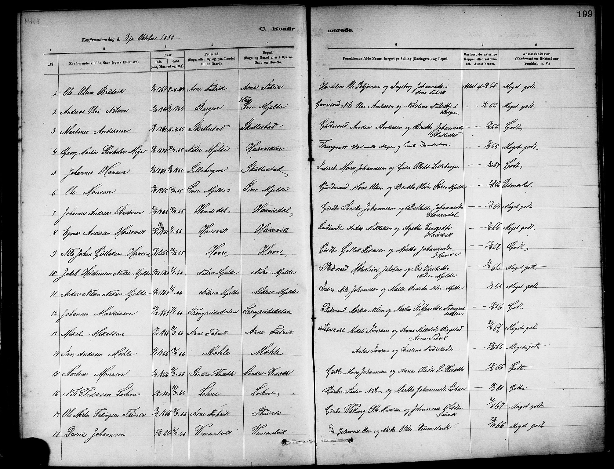 Haus sokneprestembete, AV/SAB-A-75601/H/Haa: Parish register (official) no. A 19I, 1878-1886, p. 199