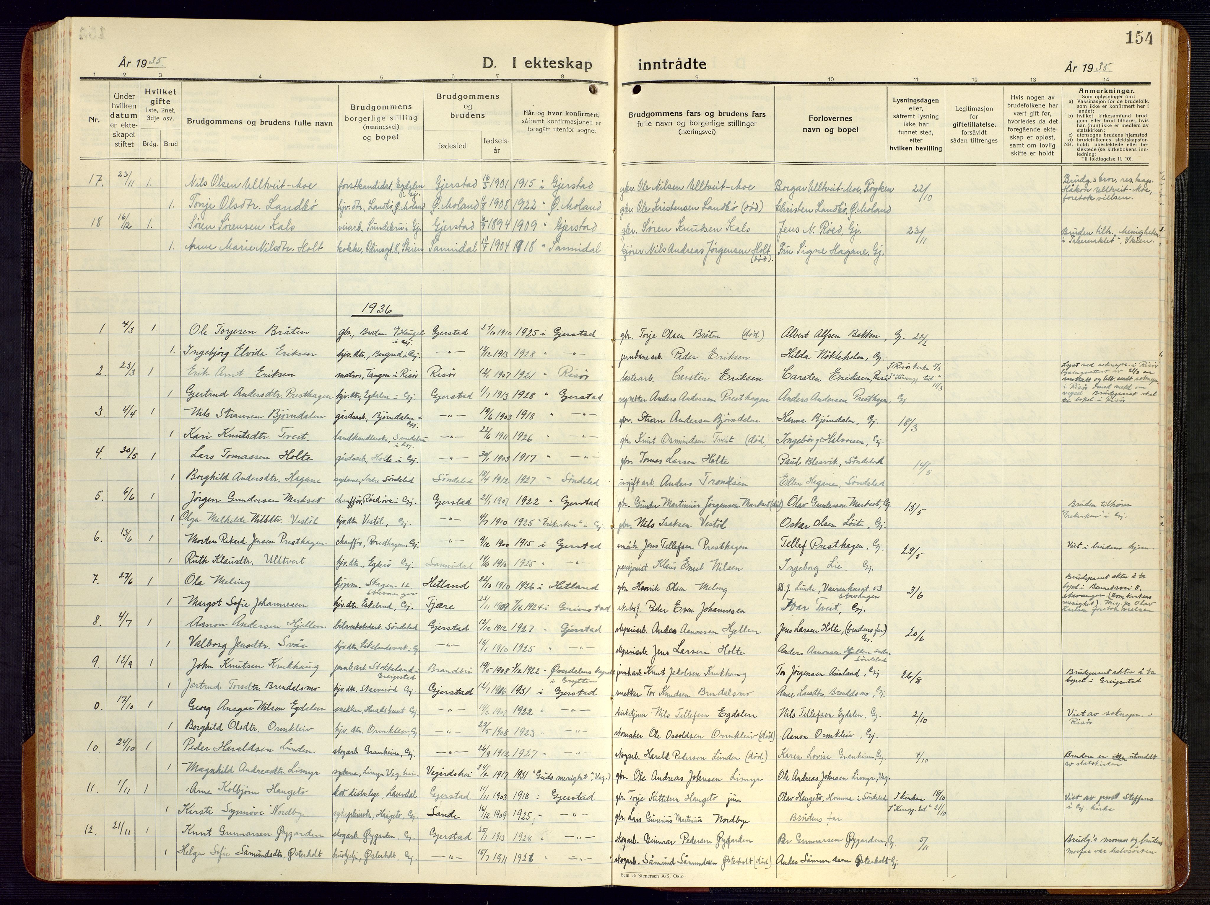 Gjerstad sokneprestkontor, AV/SAK-1111-0014/F/Fb/Fba/L0009: Parish register (copy) no. B 9, 1925-1946, p. 154