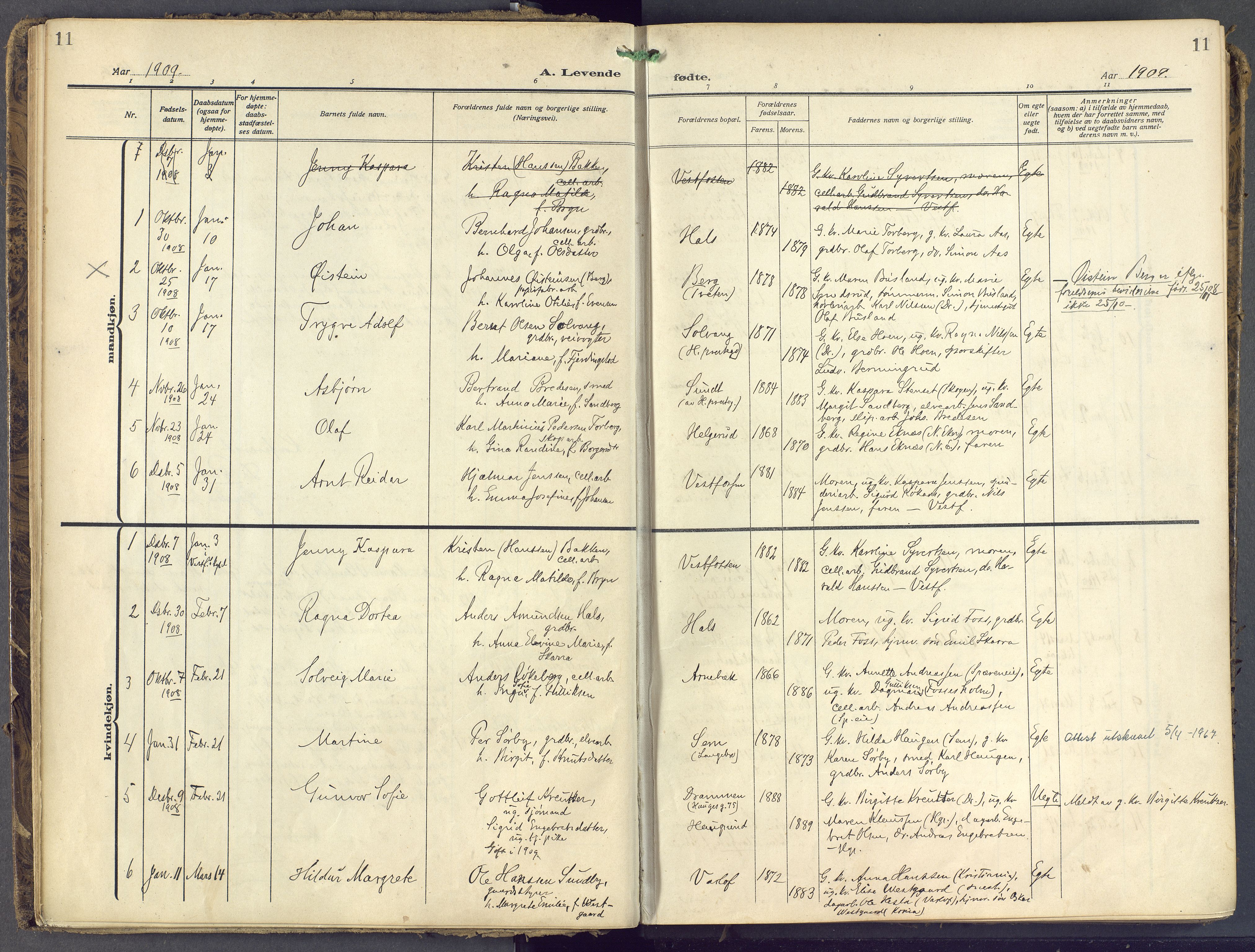 Eiker kirkebøker, AV/SAKO-A-4/F/Fb/L0009: Parish register (official) no. II 9, 1908-1923, p. 11