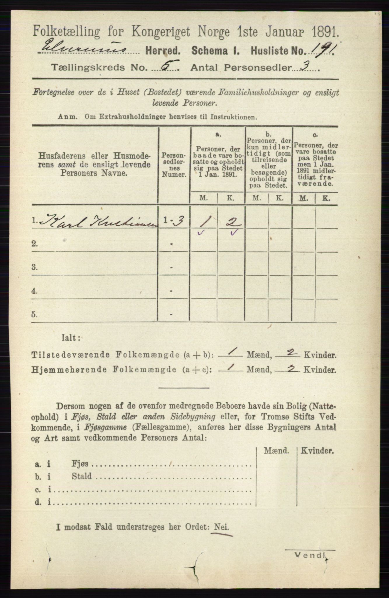 RA, 1891 census for 0427 Elverum, 1891, p. 4349