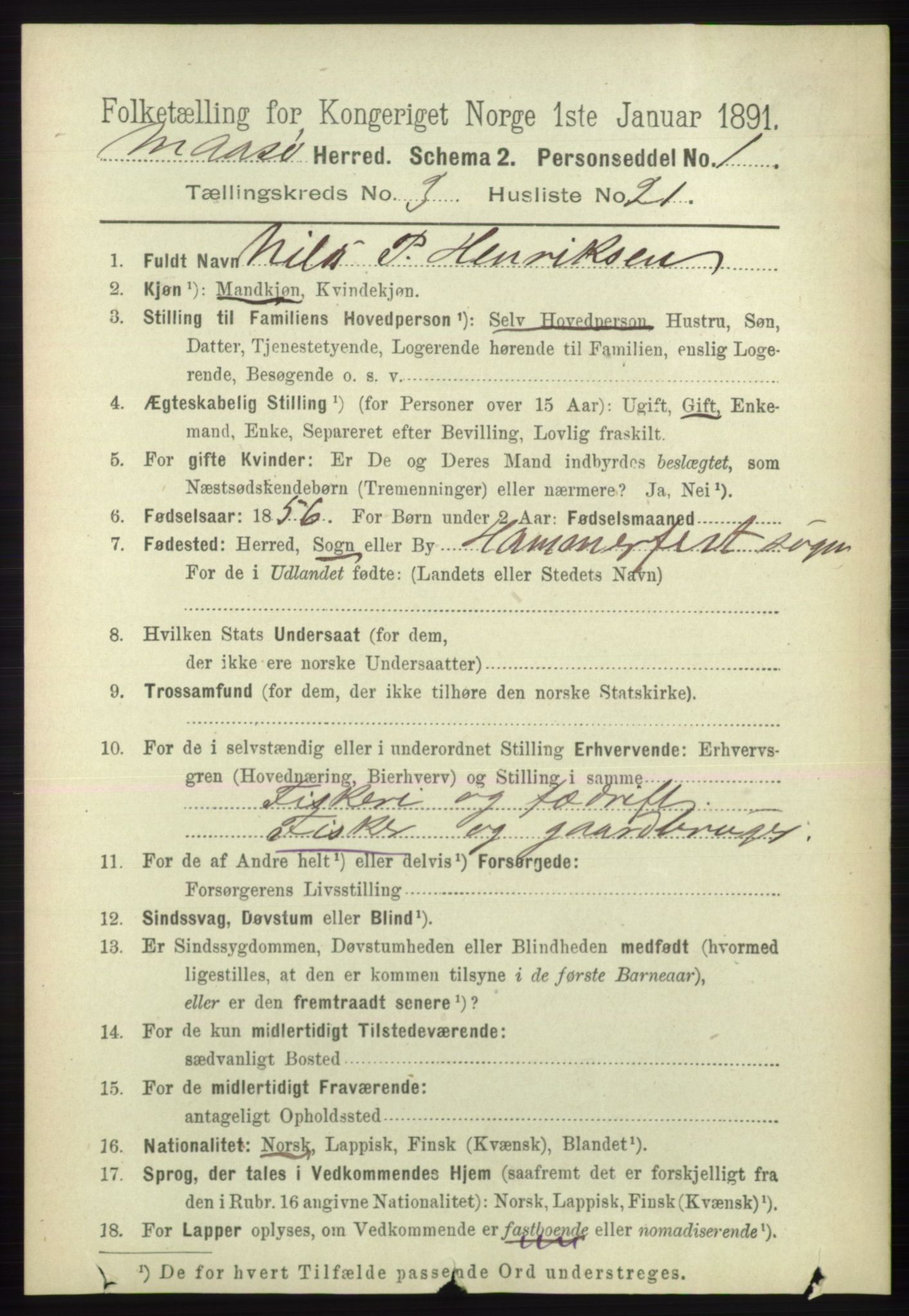 RA, 1891 census for 2018 Måsøy, 1891, p. 502