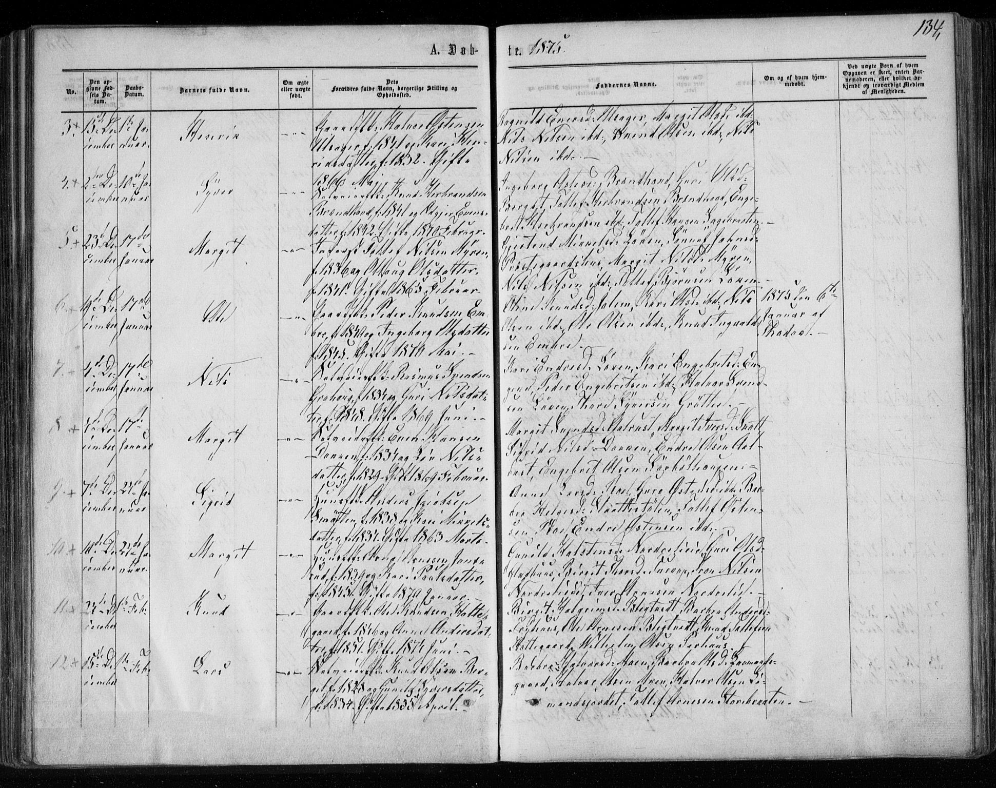 Gol kirkebøker, AV/SAKO-A-226/F/Fa/L0003: Parish register (official) no. I 3, 1863-1875, p. 134