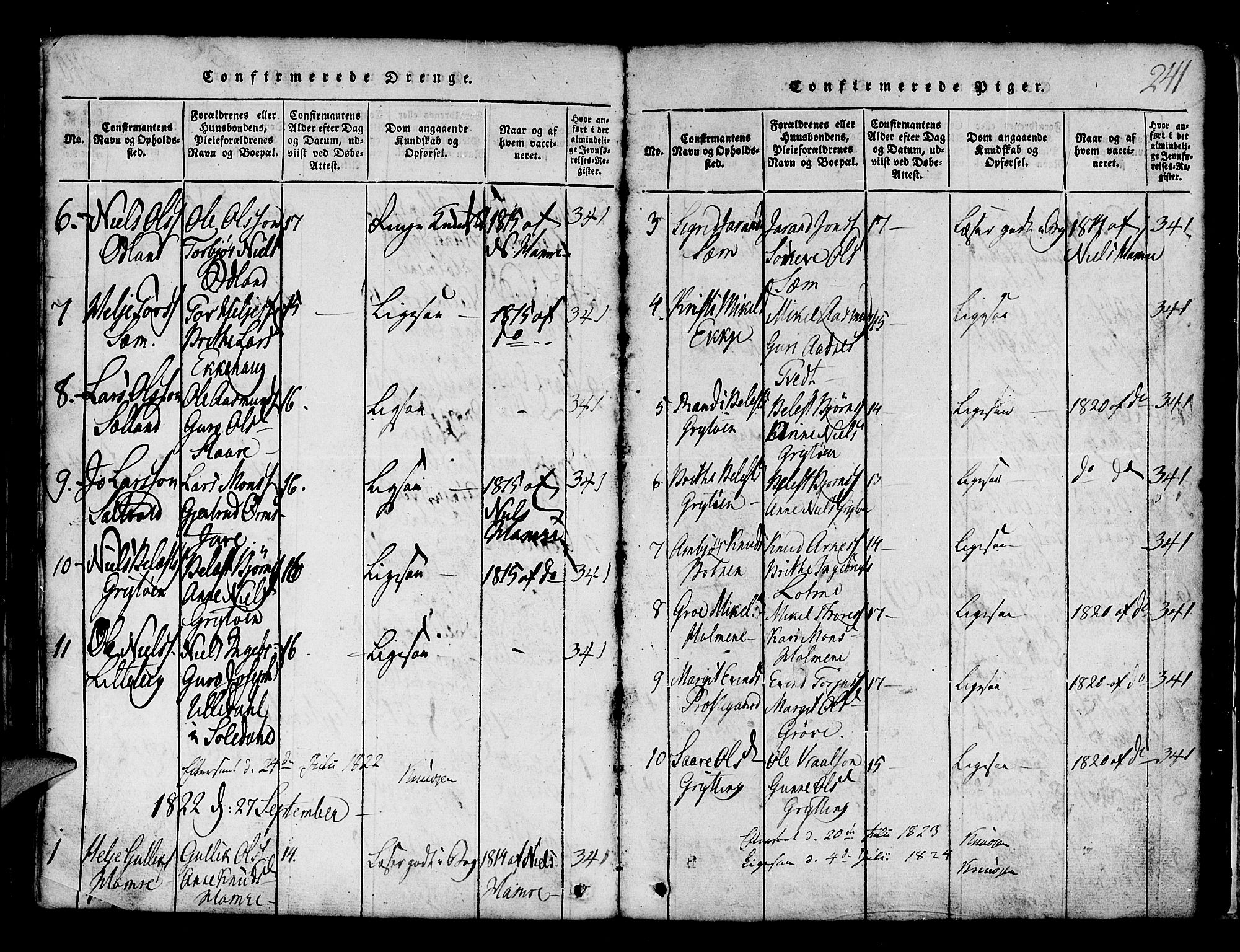 Røldal sokneprestembete, SAB/A-100247: Parish register (copy) no. A 1, 1817-1860, p. 241