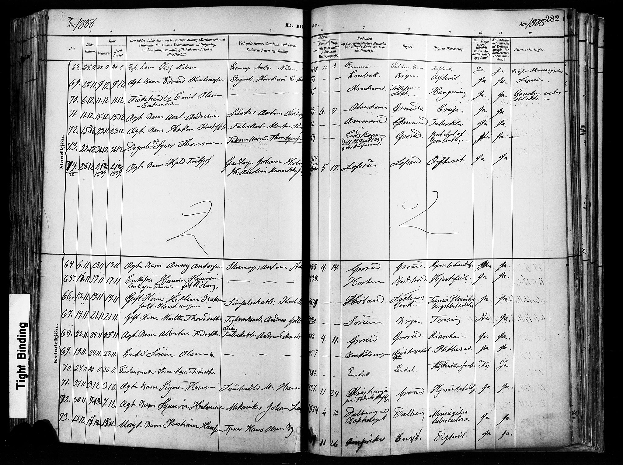 Østre Aker prestekontor Kirkebøker, AV/SAO-A-10840/F/Fa/L0008: Parish register (official) no. I 8, 1883-1894, p. 282