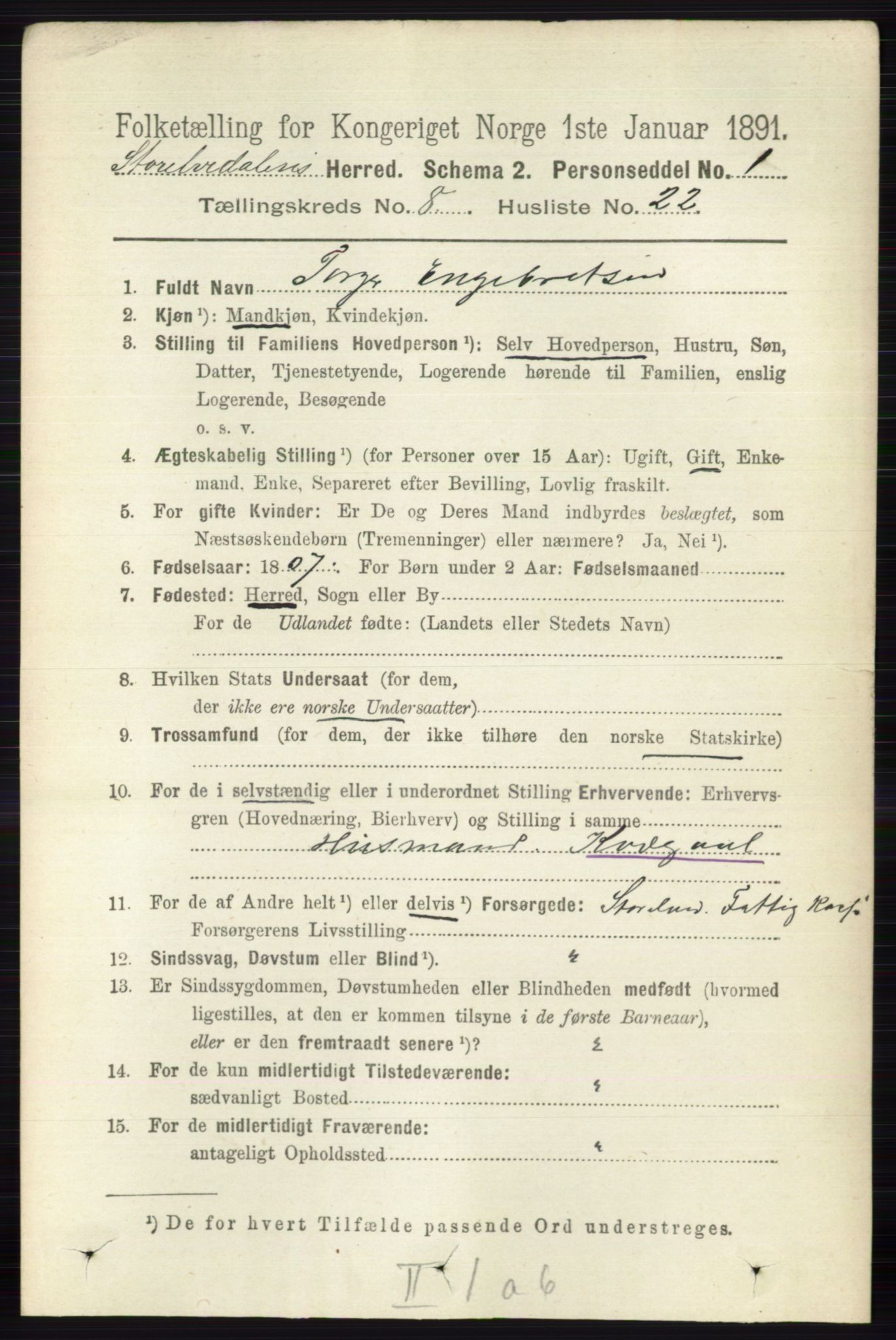 RA, 1891 census for 0430 Stor-Elvdal, 1891, p. 3603