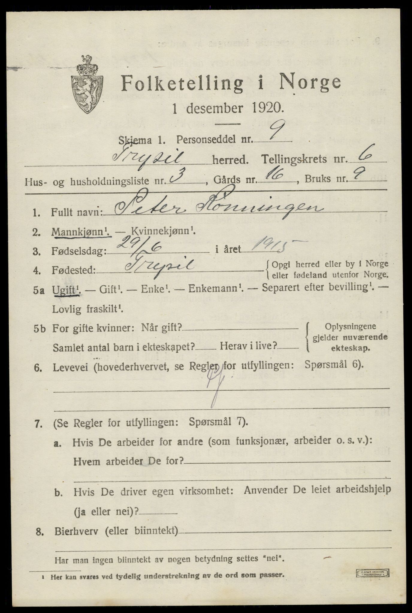 SAH, 1920 census for Trysil, 1920, p. 4583