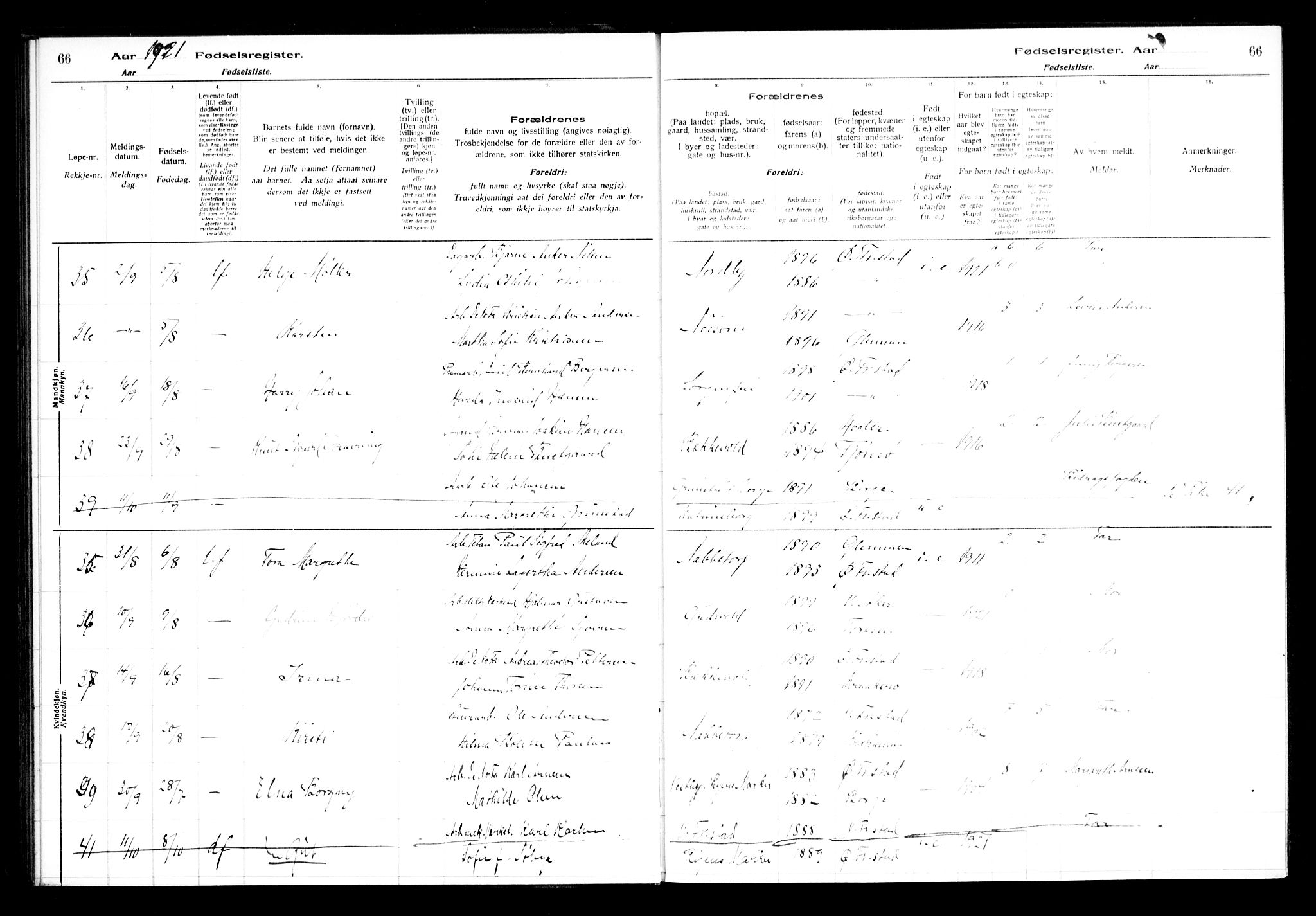 Østre Fredrikstad prestekontor Kirkebøker, AV/SAO-A-10907/J/Ja/L0001: Birth register no. 1, 1916-1936, p. 66