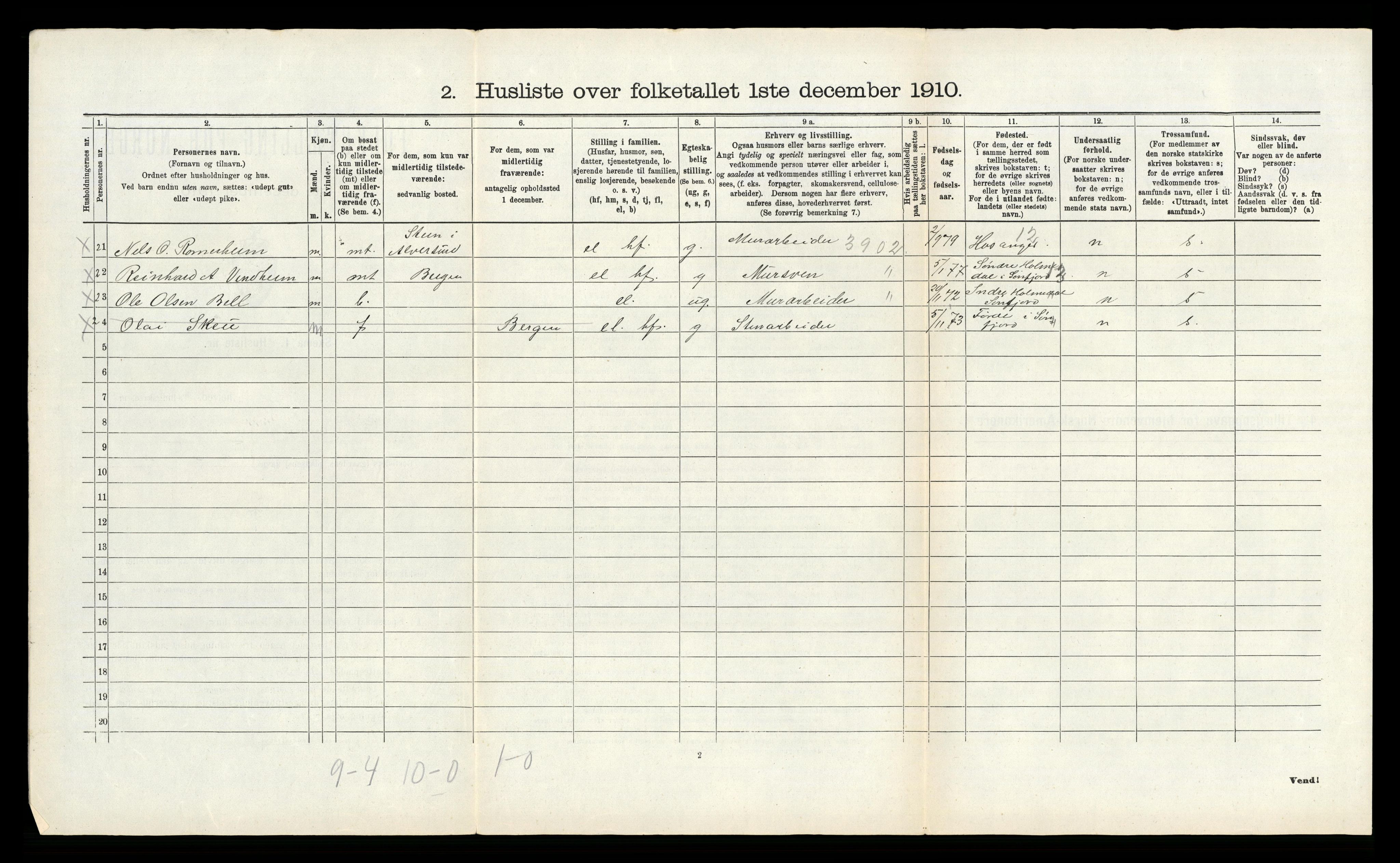 RA, 1910 census for Samnanger, 1910, p. 808