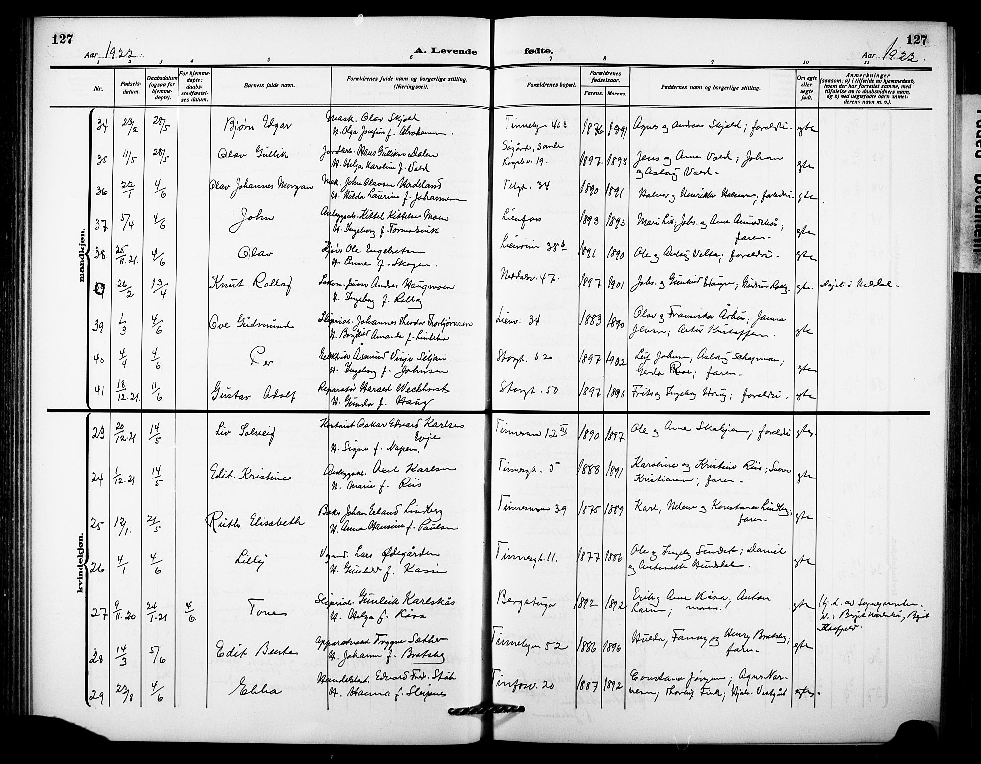 Notodden kirkebøker, AV/SAKO-A-290/G/Ga/L0001: Parish register (copy) no. 1, 1912-1923, p. 127