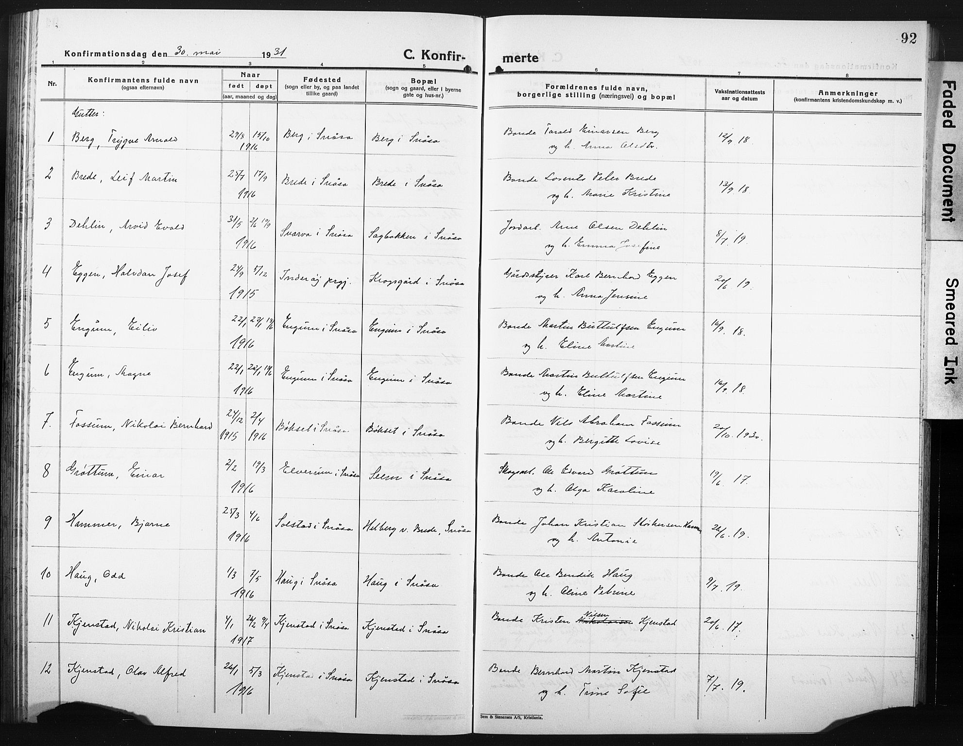 Ministerialprotokoller, klokkerbøker og fødselsregistre - Nord-Trøndelag, AV/SAT-A-1458/749/L0480: Parish register (copy) no. 749C02, 1924-1932, p. 92