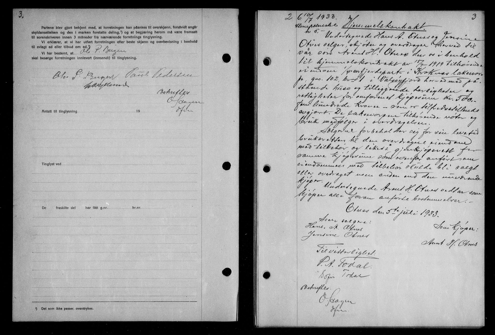 Nordmøre sorenskriveri, AV/SAT-A-4132/1/2/2Ca/L0079: Mortgage book no. 69, 1933-1933, Deed date: 10.07.1933