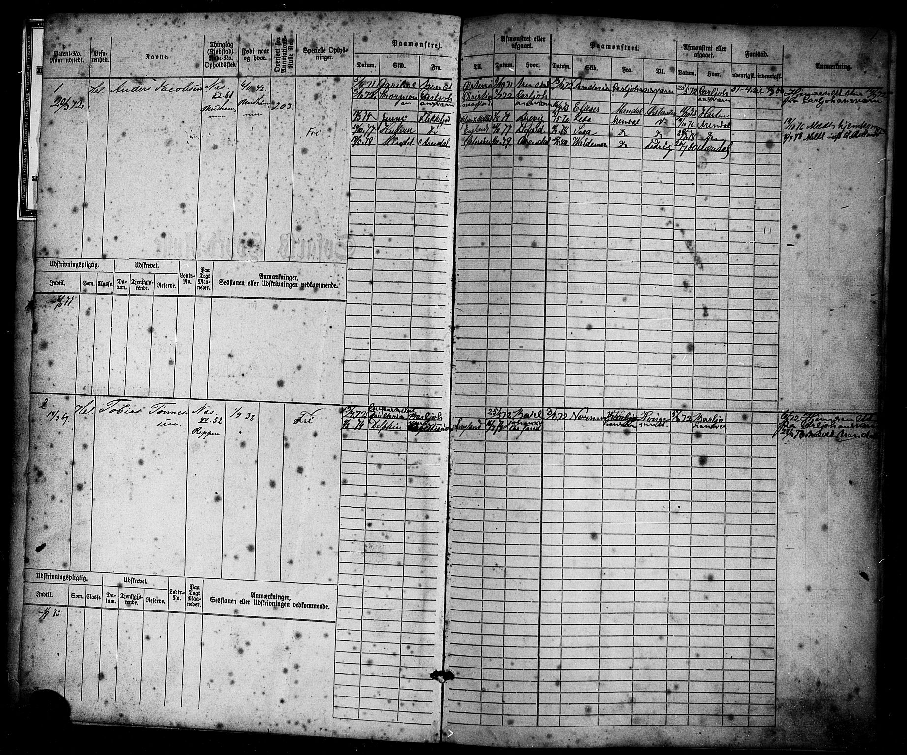 Flekkefjord mønstringskrets, SAK/2031-0018/F/Fb/L0008: Hovedrulle nr 1-770, Æ-5, 1867-1900, p. 2