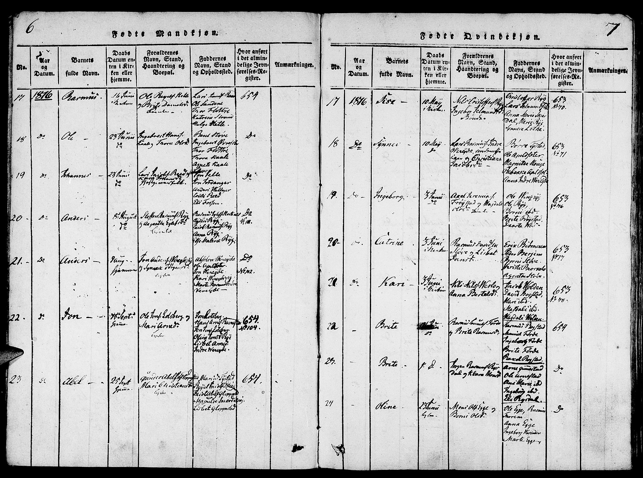 Gloppen sokneprestembete, SAB/A-80101/H/Haa/Haaa/L0006: Parish register (official) no. A 6, 1816-1826, p. 6-7