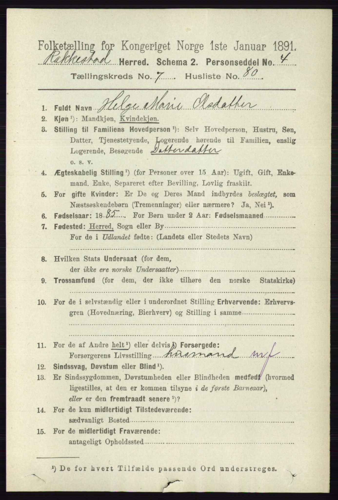 RA, 1891 census for 0128 Rakkestad, 1891, p. 3549