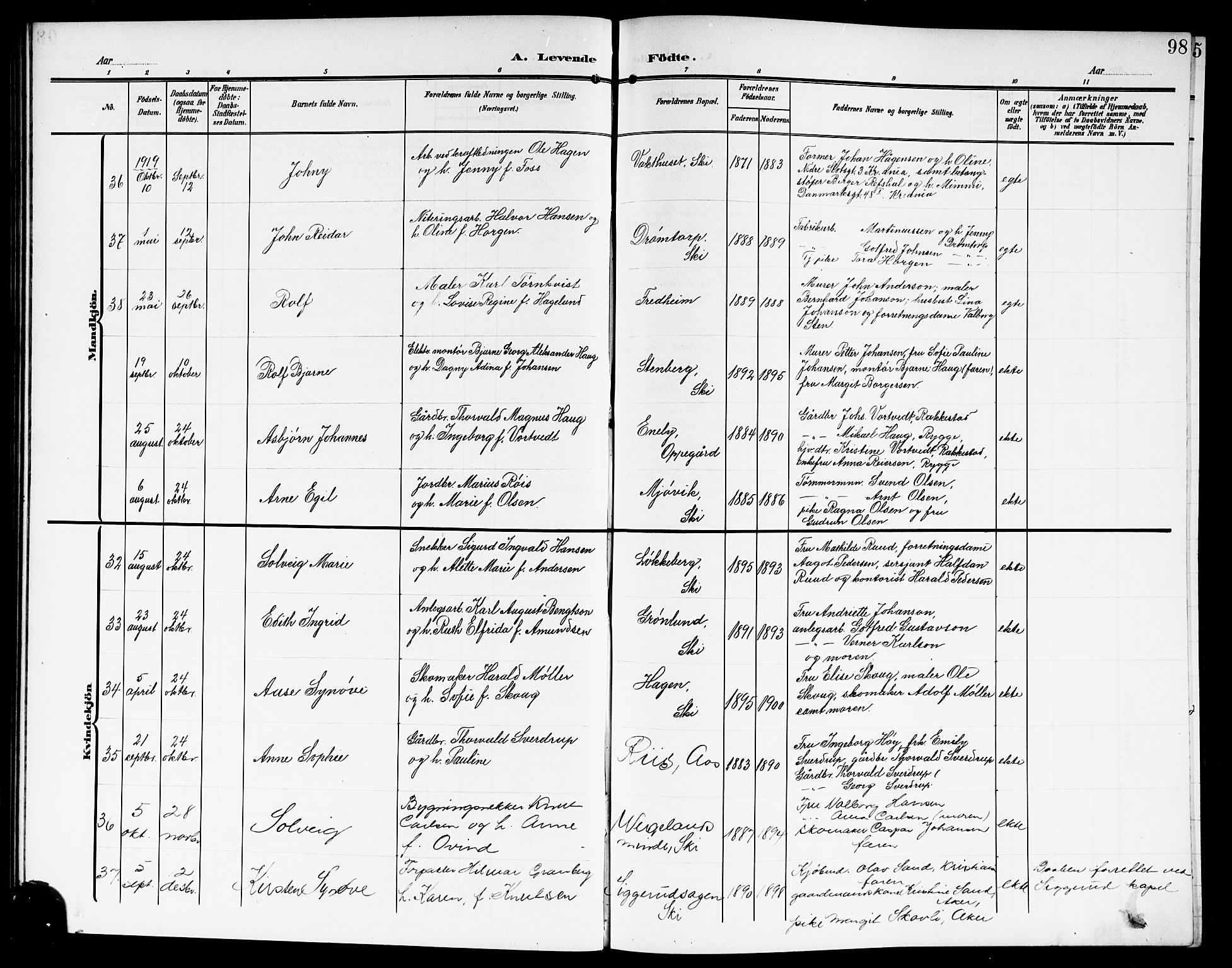 Kråkstad prestekontor Kirkebøker, SAO/A-10125a/G/Gb/L0001: Parish register (copy) no. II 1, 1905-1920, p. 98