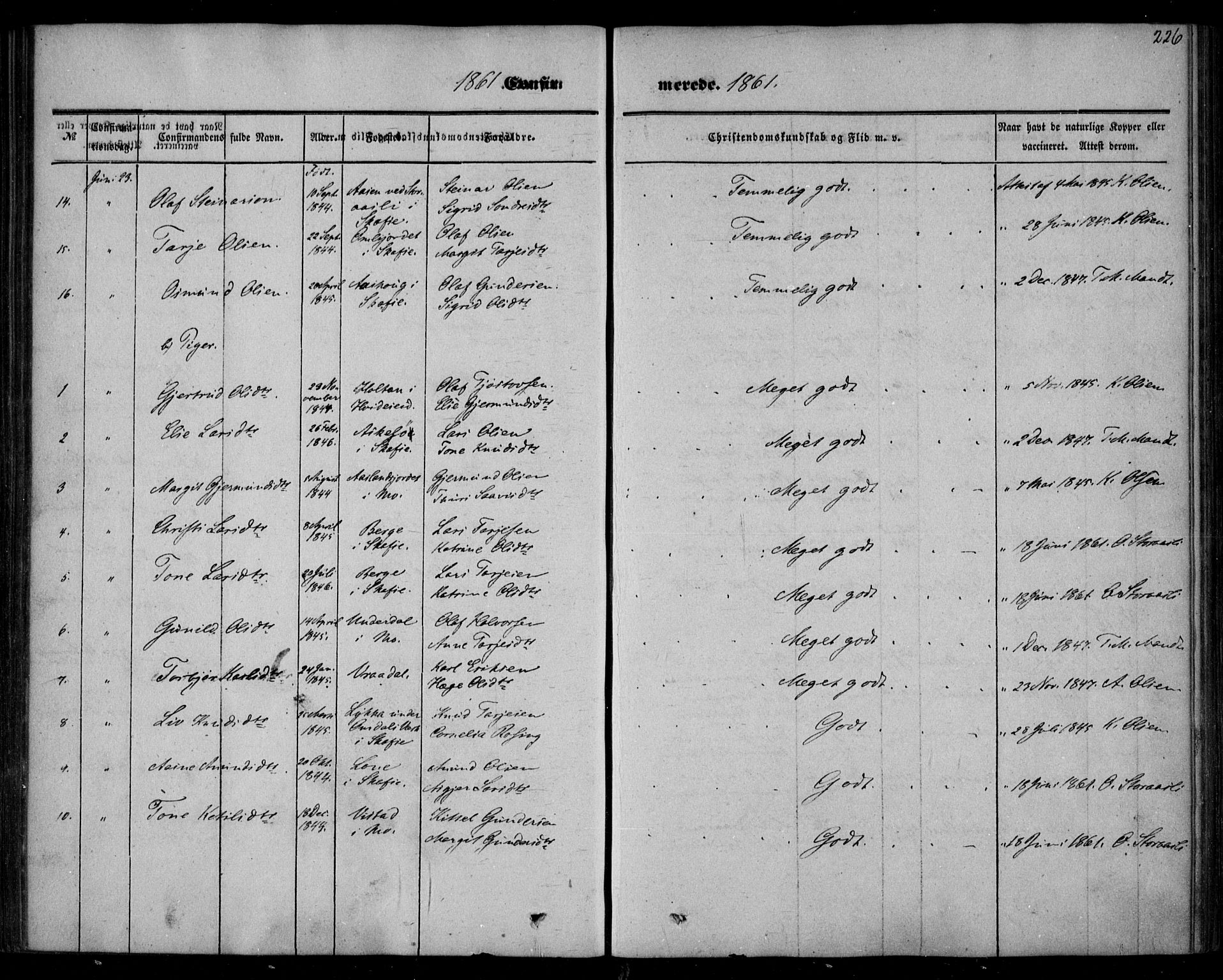 Mo kirkebøker, AV/SAKO-A-286/F/Fa/L0005: Parish register (official) no. I 5, 1844-1864, p. 226