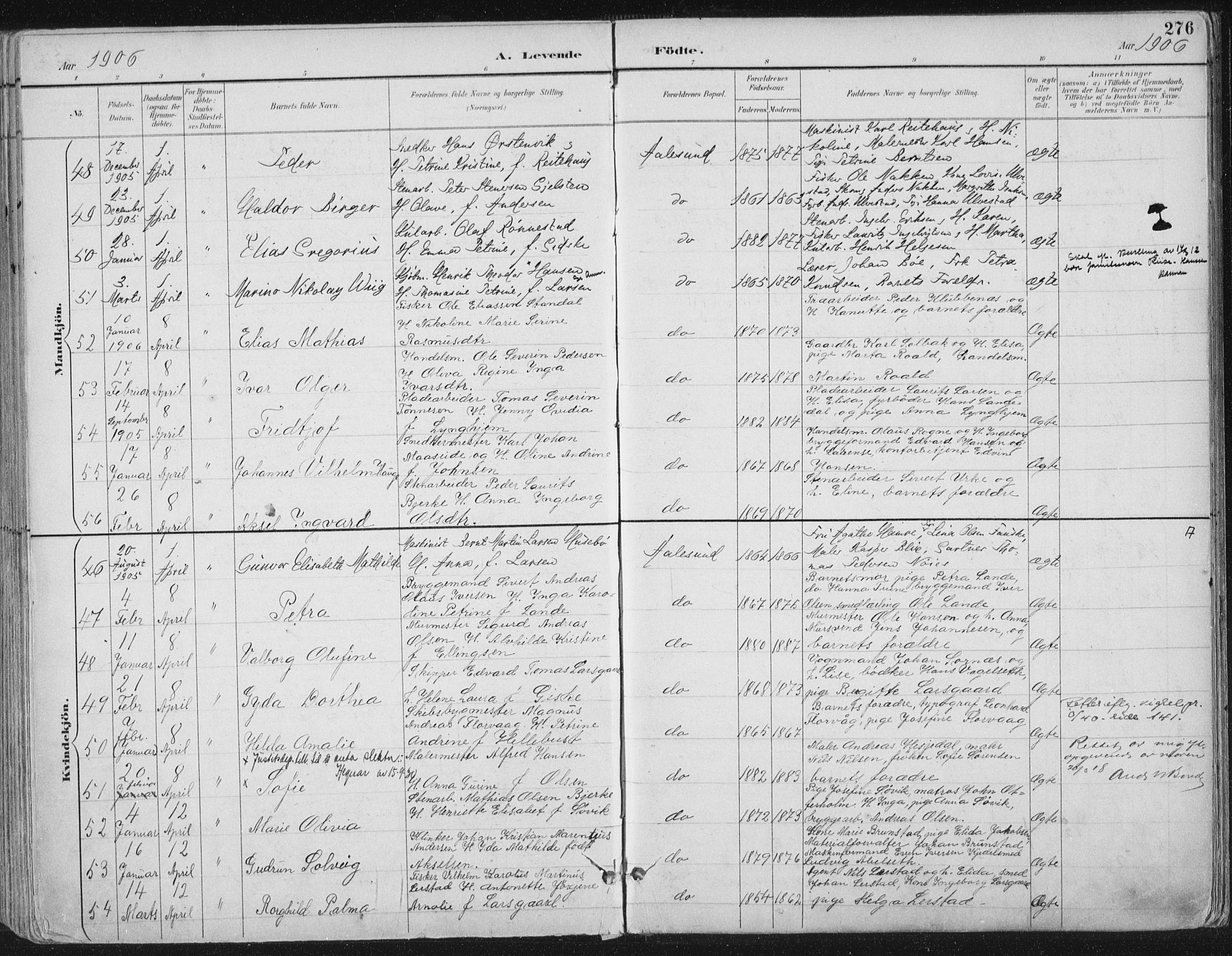 Ministerialprotokoller, klokkerbøker og fødselsregistre - Møre og Romsdal, AV/SAT-A-1454/529/L0456: Parish register (official) no. 529A06, 1894-1906, p. 276