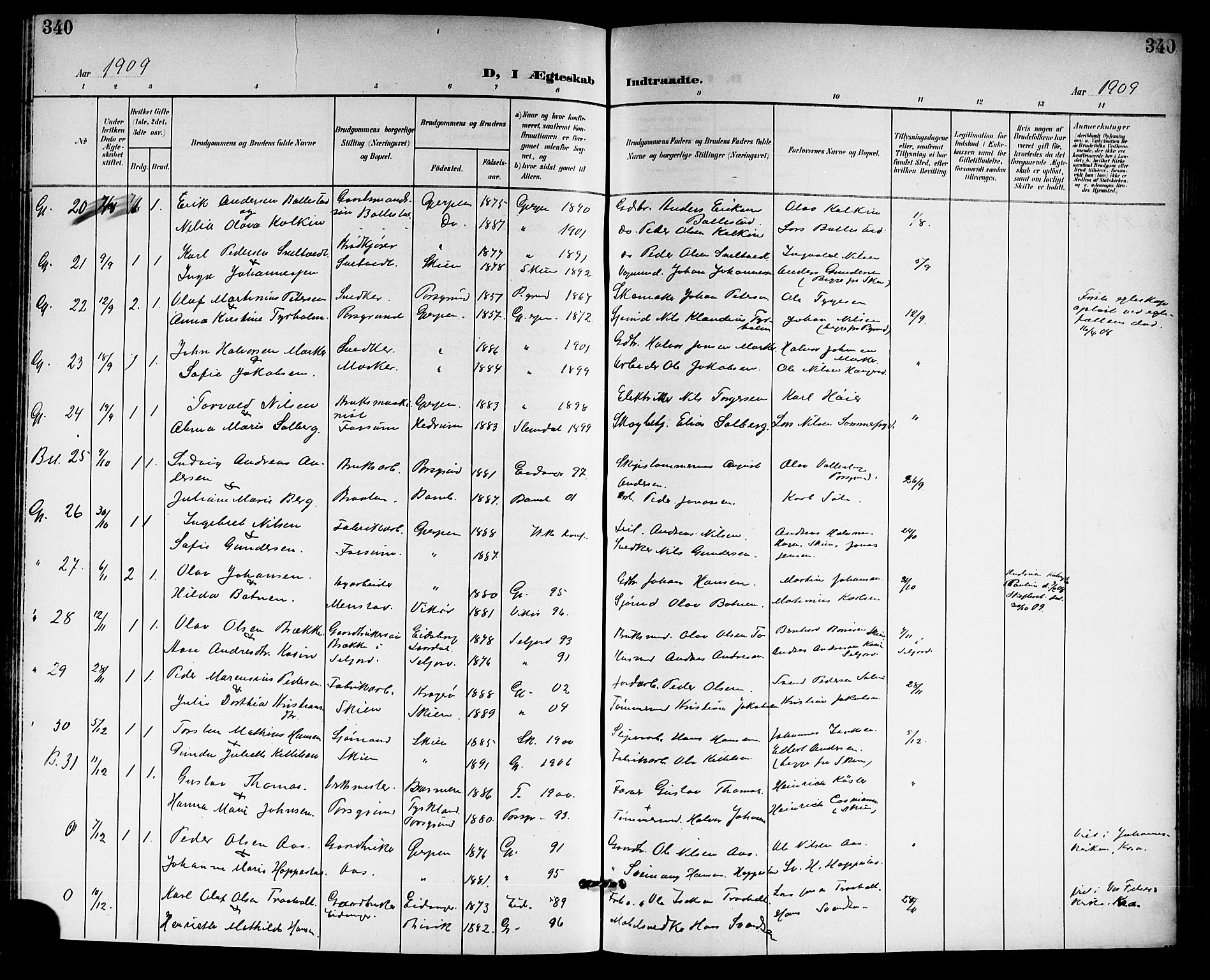 Gjerpen kirkebøker, SAKO/A-265/G/Ga/L0003: Parish register (copy) no. I 3, 1901-1919, p. 340