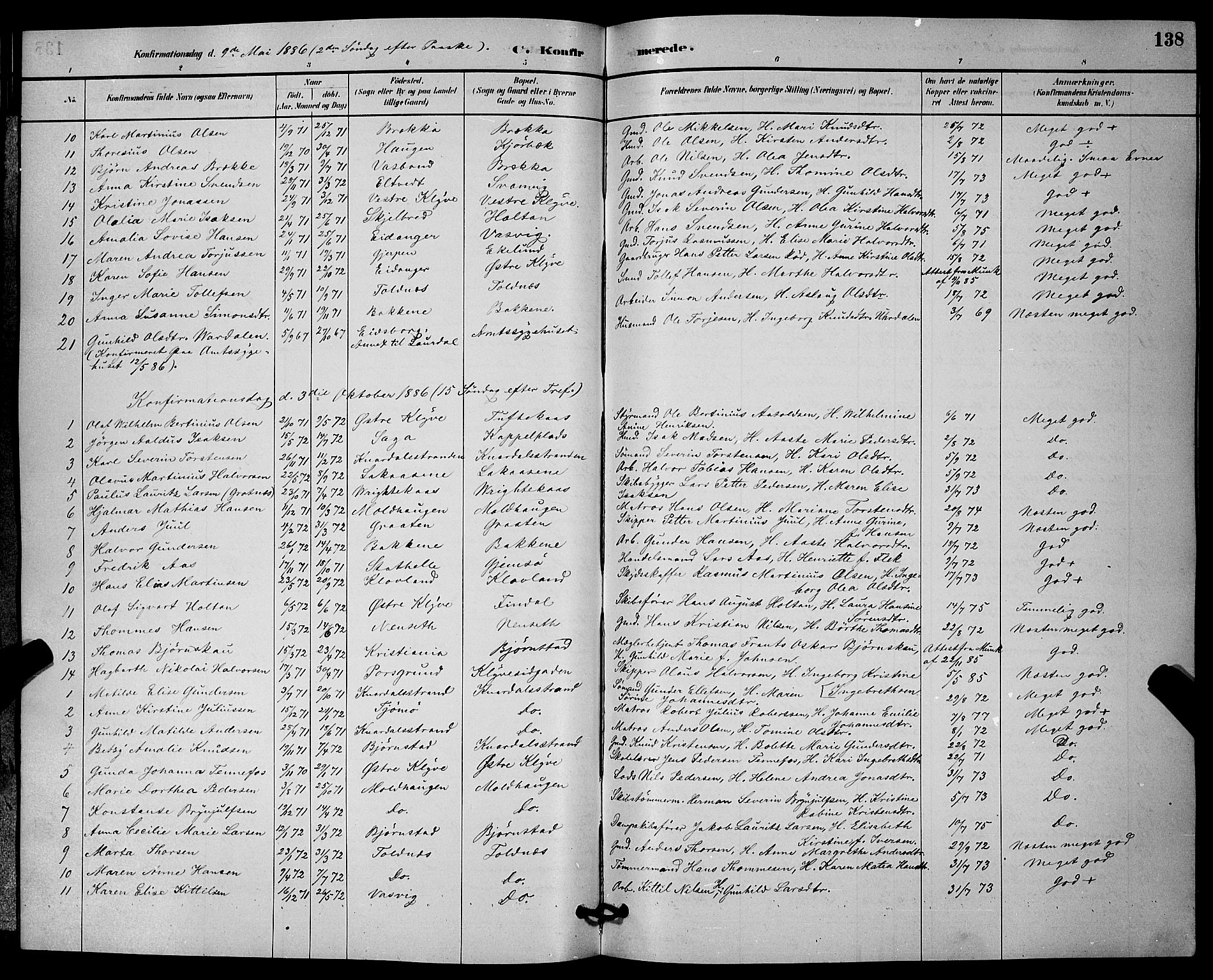 Solum kirkebøker, SAKO/A-306/G/Ga/L0007: Parish register (copy) no. I 7, 1884-1898, p. 138