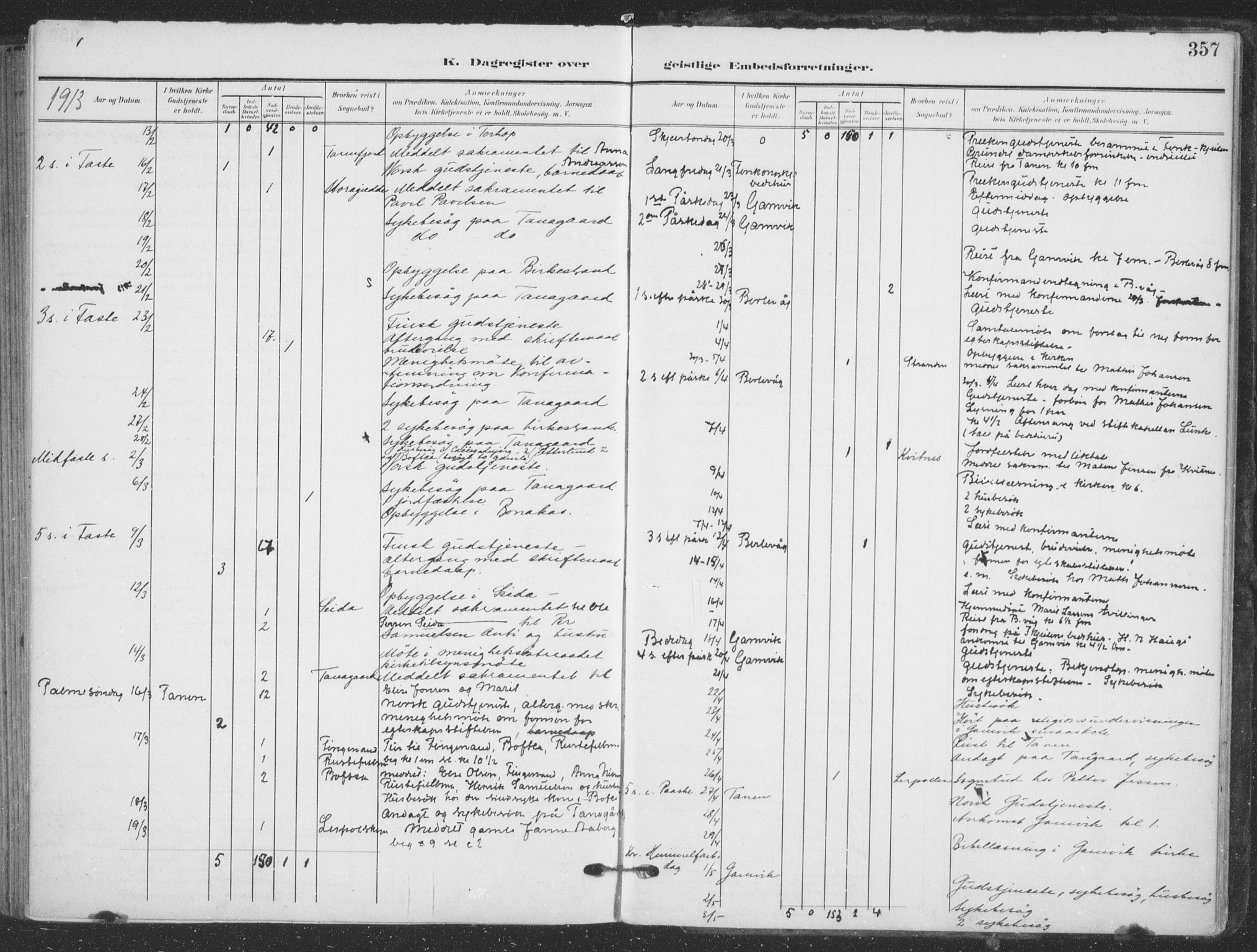 Tana sokneprestkontor, AV/SATØ-S-1334/H/Ha/L0007kirke: Parish register (official) no. 7, 1904-1918, p. 357