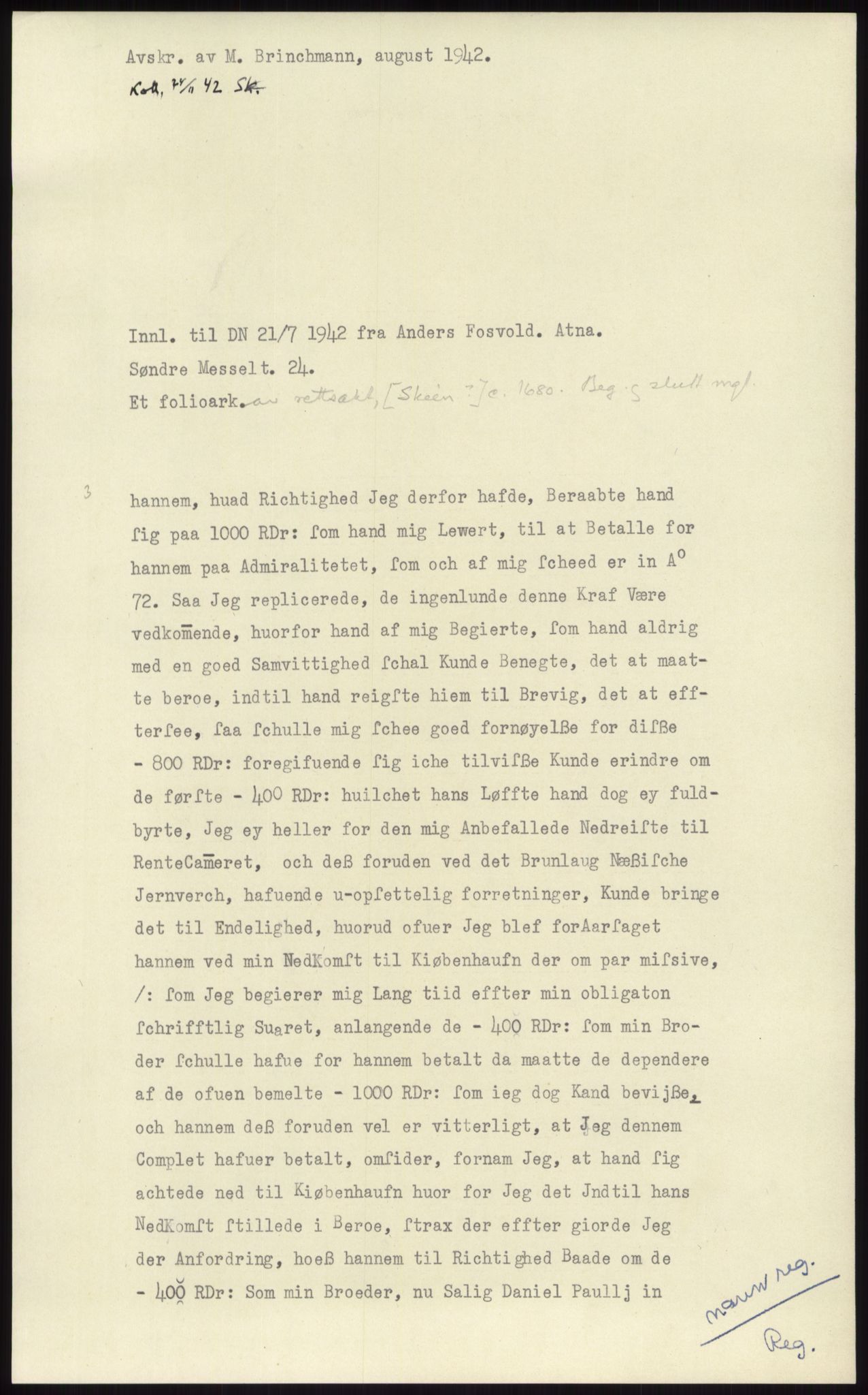 Samlinger til kildeutgivelse, Diplomavskriftsamlingen, AV/RA-EA-4053/H/Ha, p. 1703