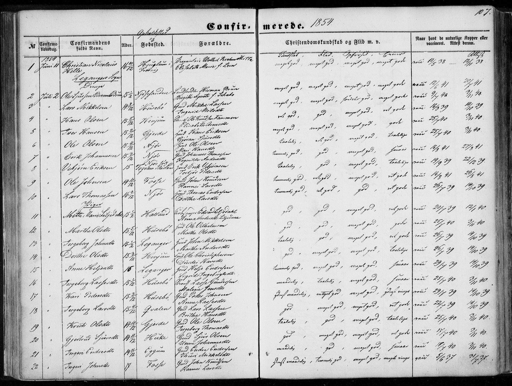 Leikanger sokneprestembete, SAB/A-81001: Parish register (official) no. A 8, 1852-1868, p. 107