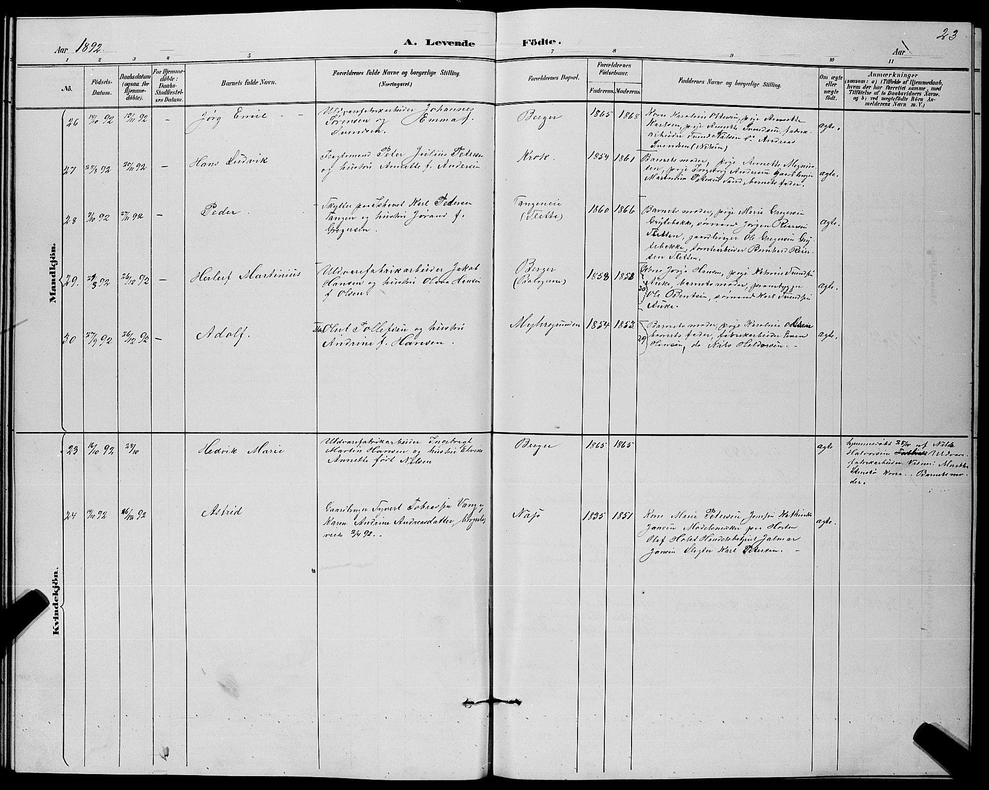 Strømm kirkebøker, AV/SAKO-A-322/G/Ga/L0003: Parish register (copy) no. I 3, 1889-1896, p. 23