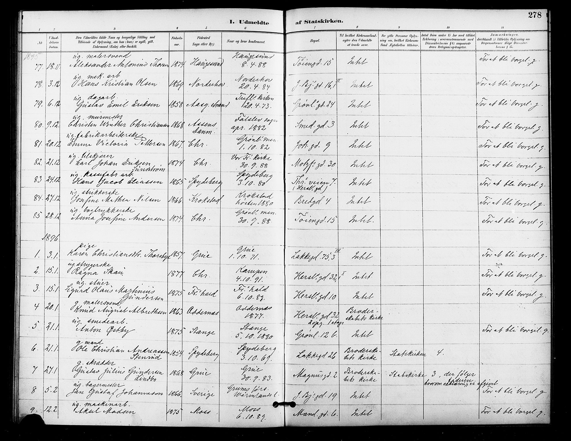 Grønland prestekontor Kirkebøker, AV/SAO-A-10848/F/Fa/L0011: Parish register (official) no. 11, 1892-1907, p. 278