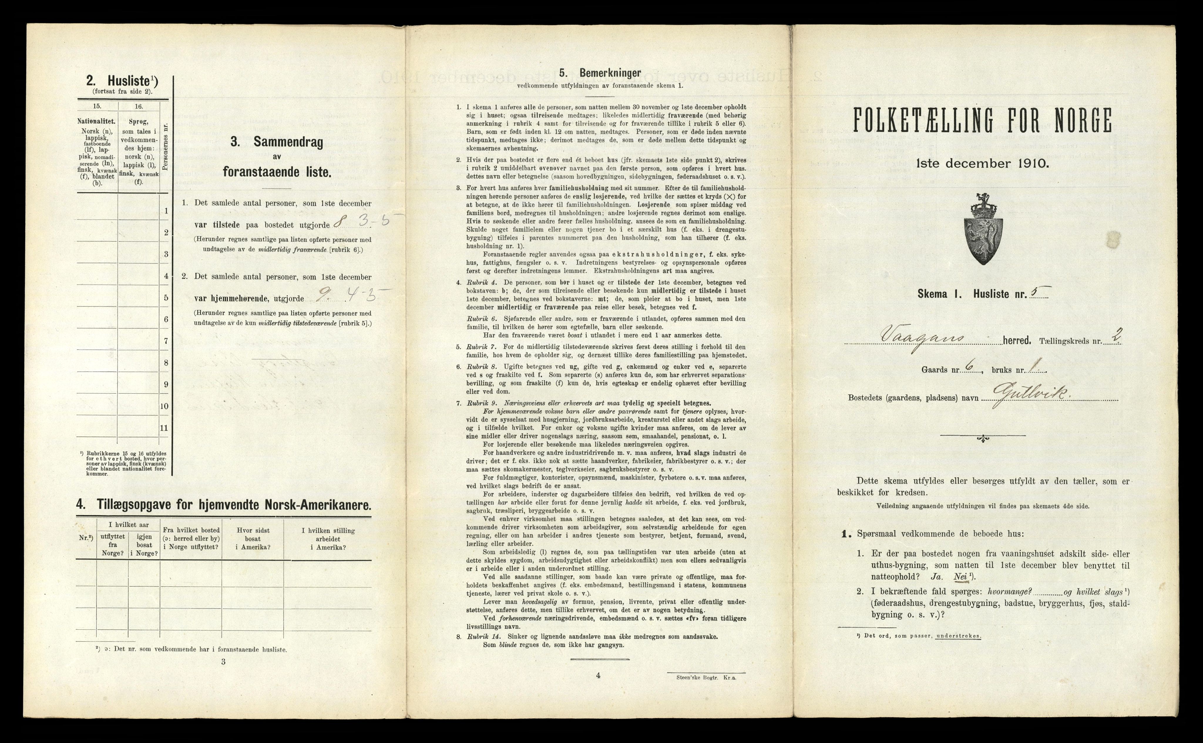 RA, 1910 census for Vågan, 1910, p. 119