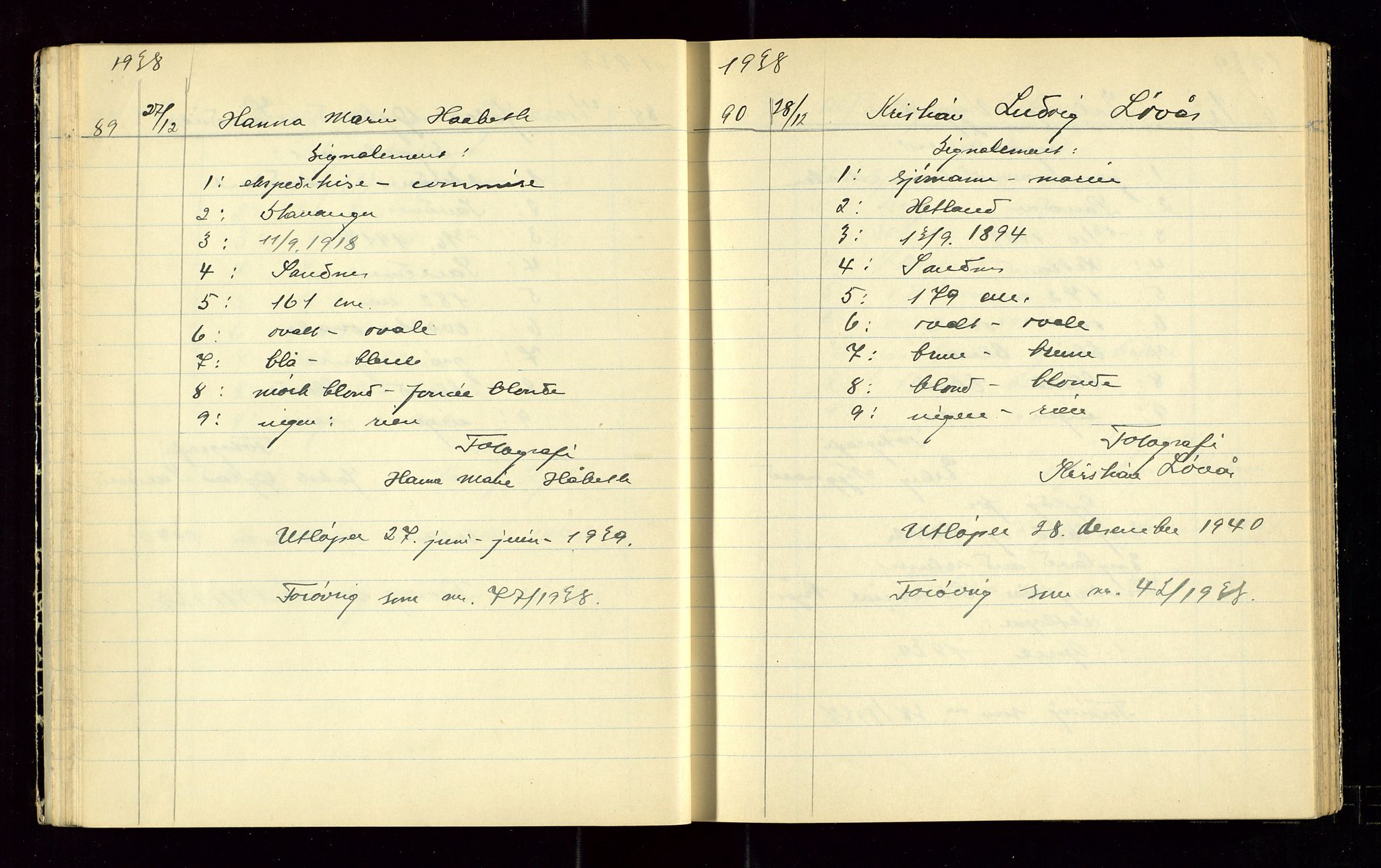 Sandnes politikammer, AV/SAST-A-100446/K/L0006: Passprotokoll, 1938-1943, p. 26