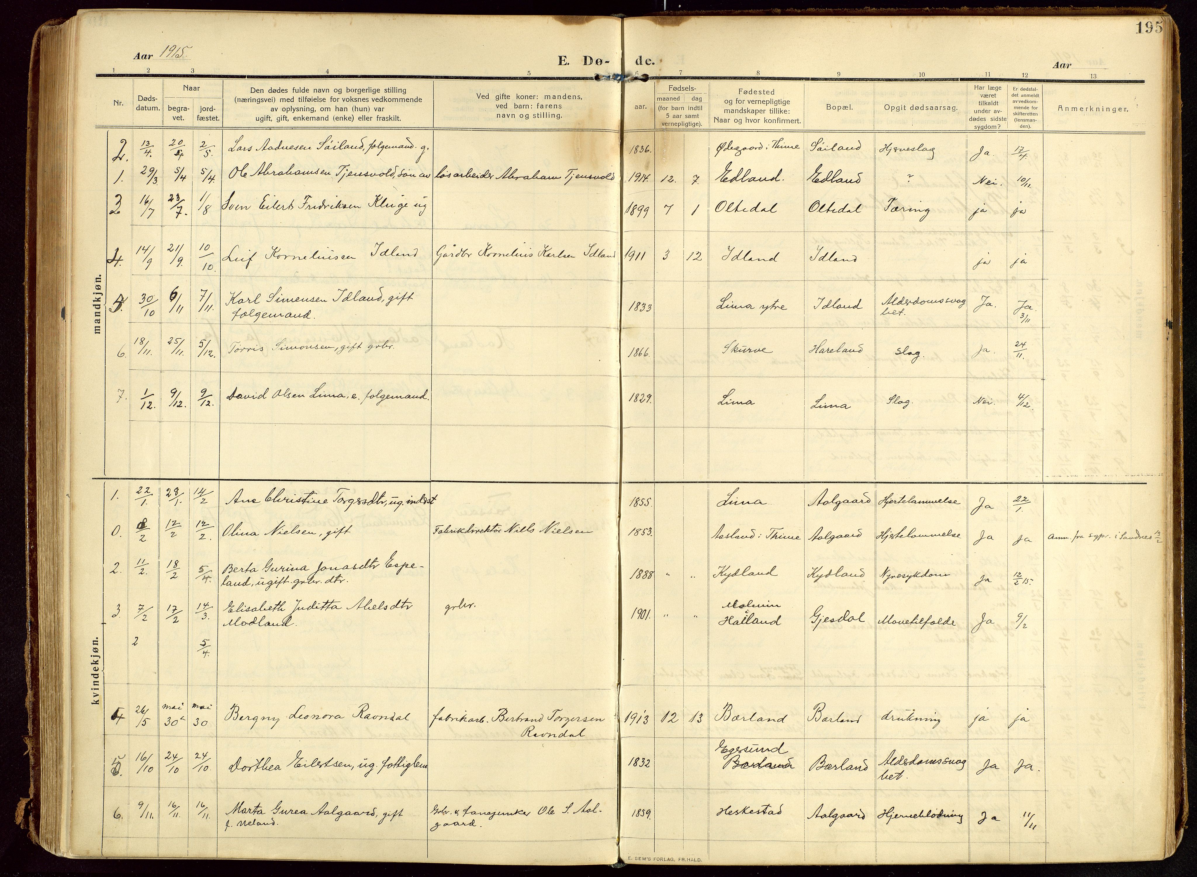 Lye sokneprestkontor, SAST/A-101794/002/B/L0001: Parish register (official) no. A 13, 1910-1925, p. 195