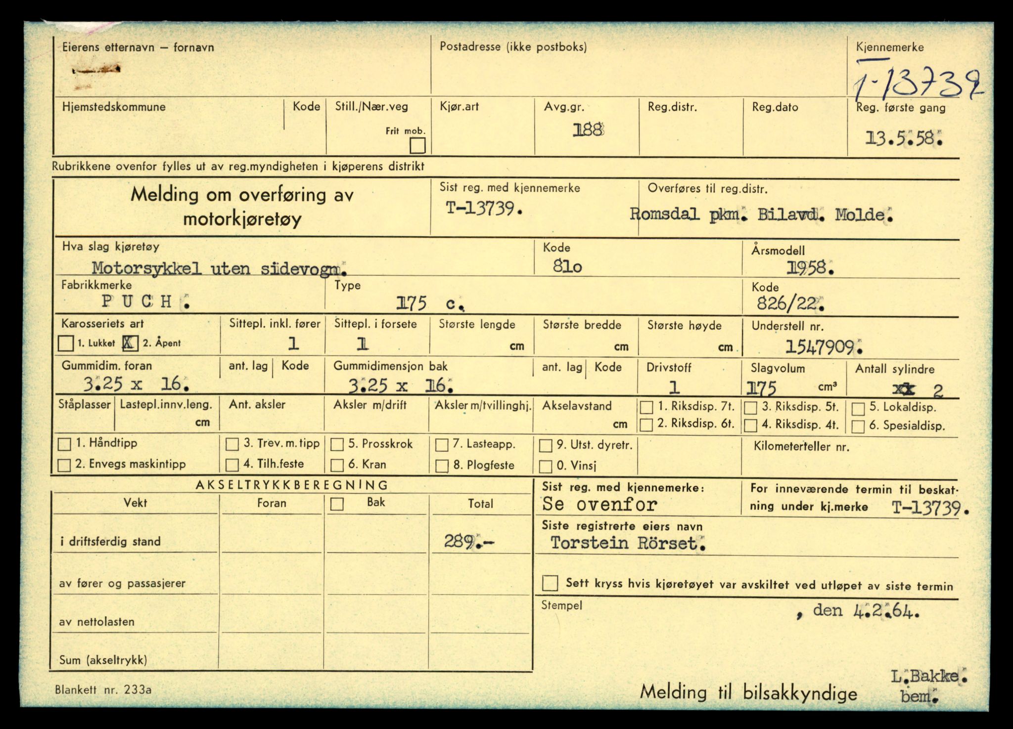 Møre og Romsdal vegkontor - Ålesund trafikkstasjon, AV/SAT-A-4099/F/Fe/L0041: Registreringskort for kjøretøy T 13710 - T 13905, 1927-1998, p. 521